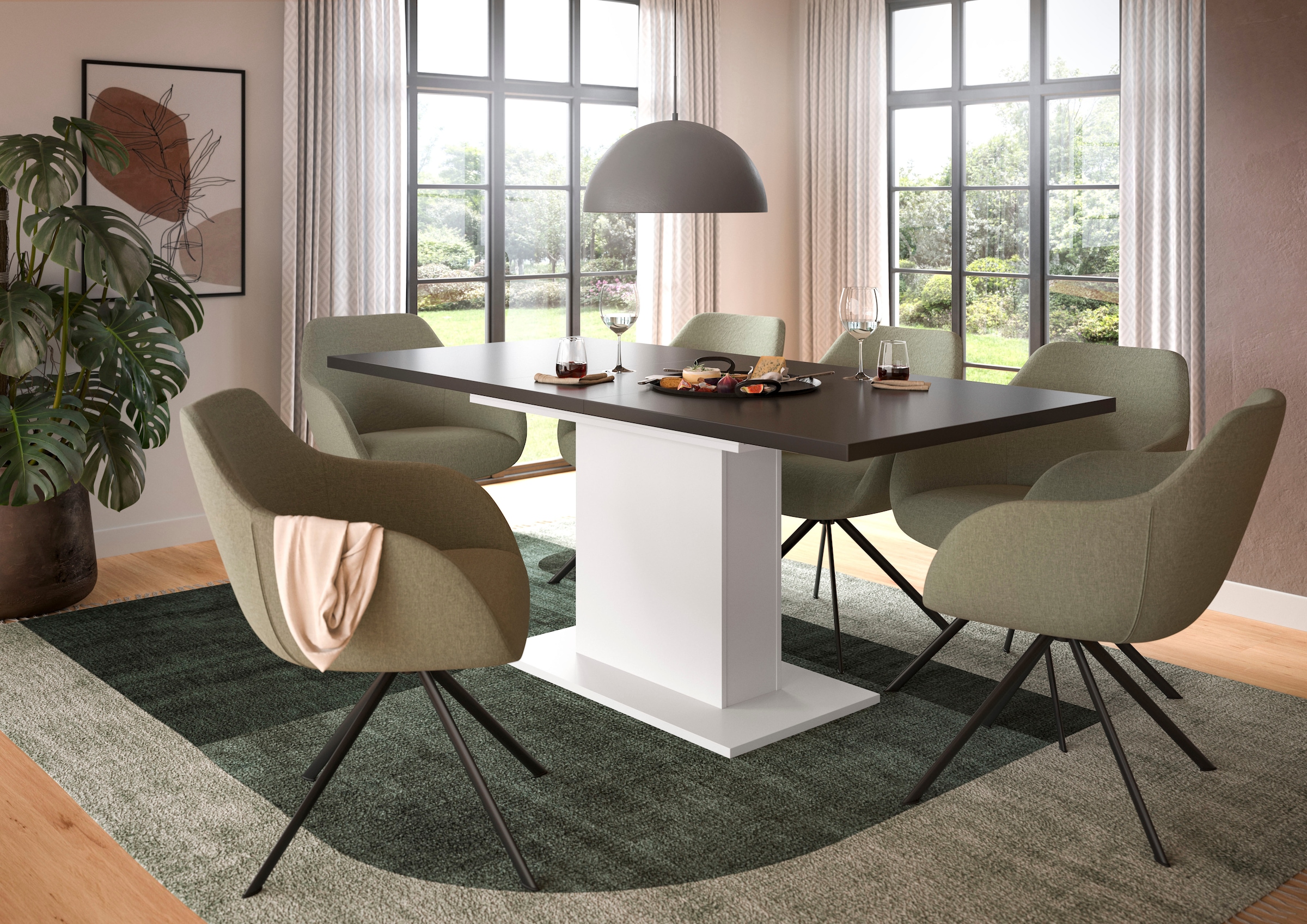 INOSIGN Esstisch »Motus, ausziehbar 150 -190 cm, inklusive 40 cm Einlegeplatte«, (Set, 1 St.), Säulengestell mit Bodenplatte, Tisch, Küchentisch, Esszimmer, Küche