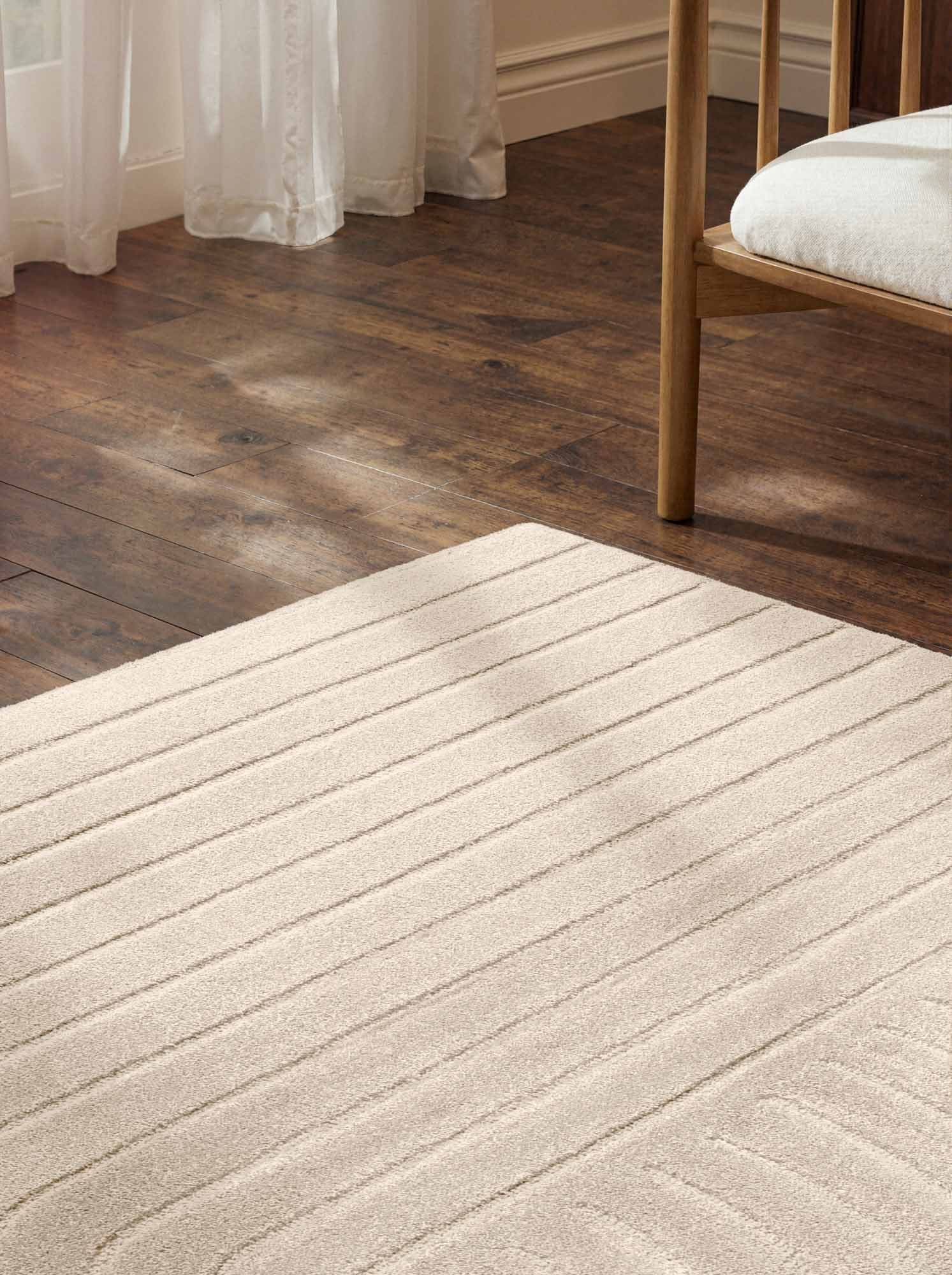 vikosa Wollteppich »Arcura« rechteckig 15 mm Höhe Wolle Handgemacht, Hoch-Tief-Effekt, Geometrisches Linien Wellendesign