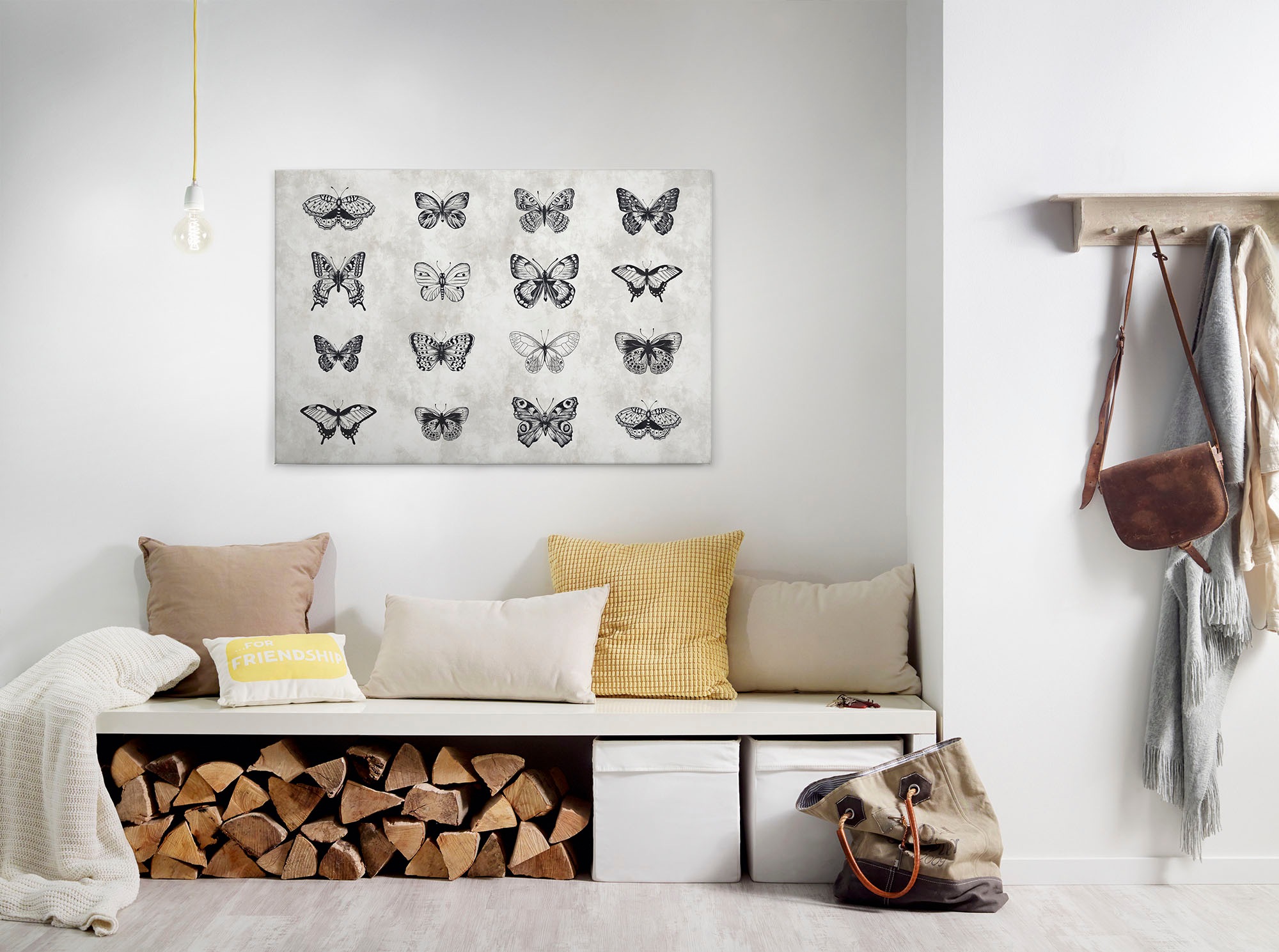 Bricoflor Schmetterling Bild Auf Leinwand Betonoptik Wandbild Mit Gezeichne günstig online kaufen