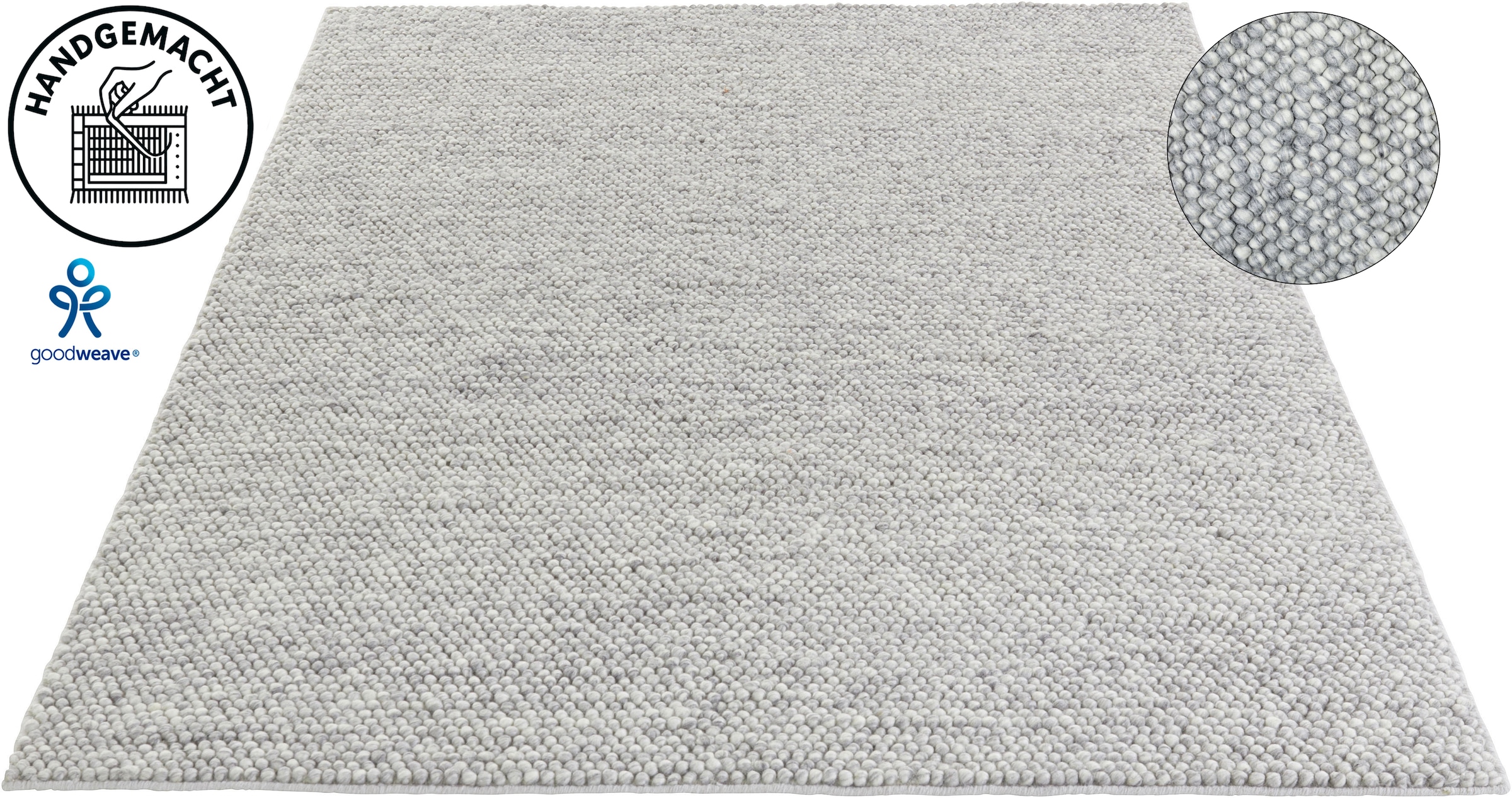 LeGer Home by Lena Gercke Wollteppich »Ainhoa, handgewebt, Wolle« rechteckig 12 mm Höhe einfarbig, Wolle, Teppich, Wohnzimmer, Schlafzimmer, Esszimmer