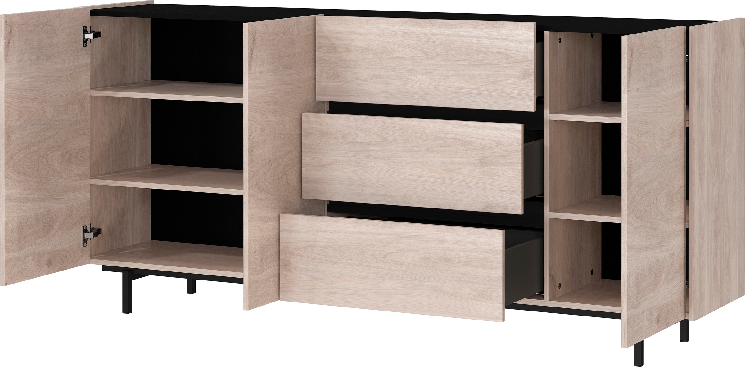 GERMANIA Wohnzimmer-Set »Cantoria«, (Set, 4 St.), mit Sideboard, Wandboard, Vitrine, Couchtisch, griffloses Design