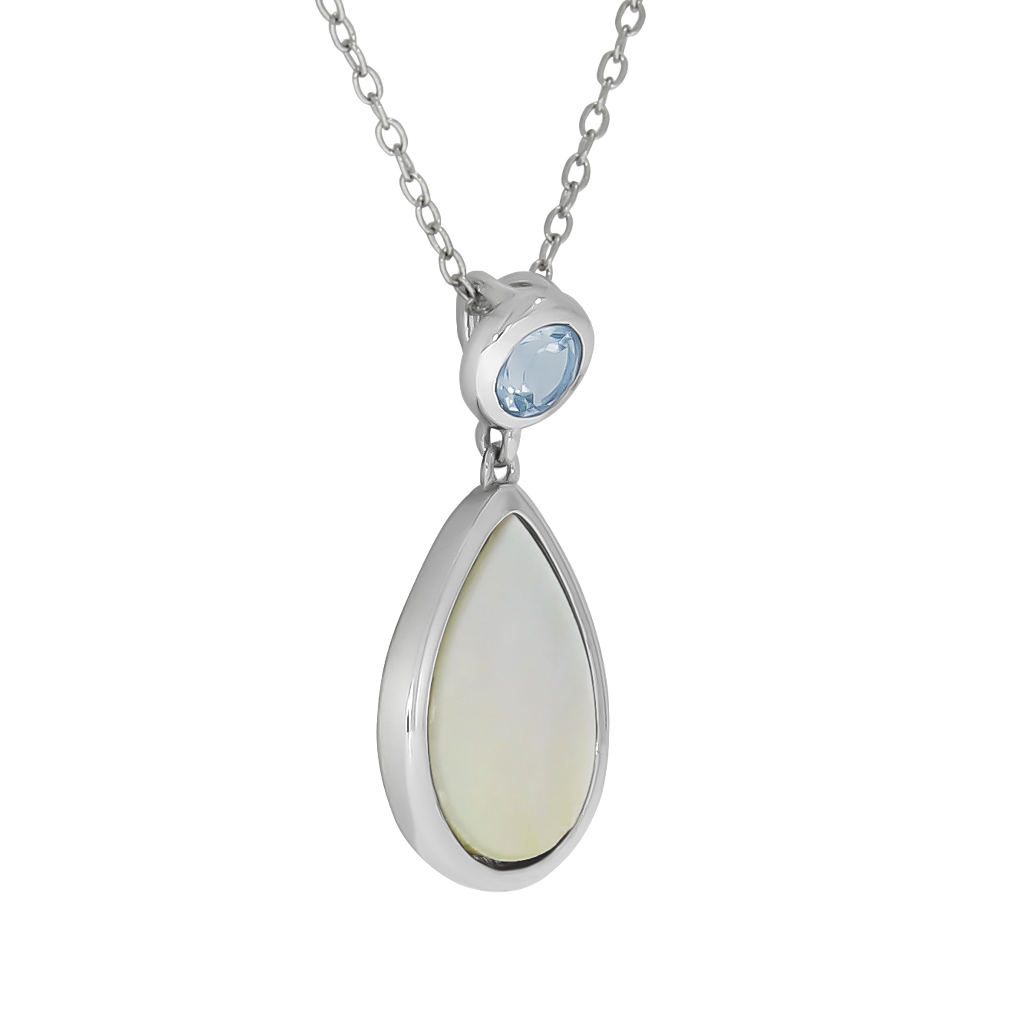 Zeeme Kette mit Anhänger »Silber 925 rhodiniert 42+5cm Perlmutt weiß Topas blau«