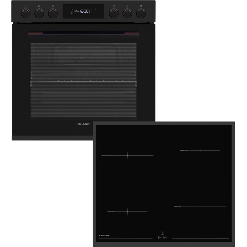 SHARP Elektro-Herd-Set »K-T2P51BMH-EU« Hydrolyse Set, Teleskopauszug Mattes Schwarz InductionBoost - schnelles Erhitzen und kürzere Kochzeiten