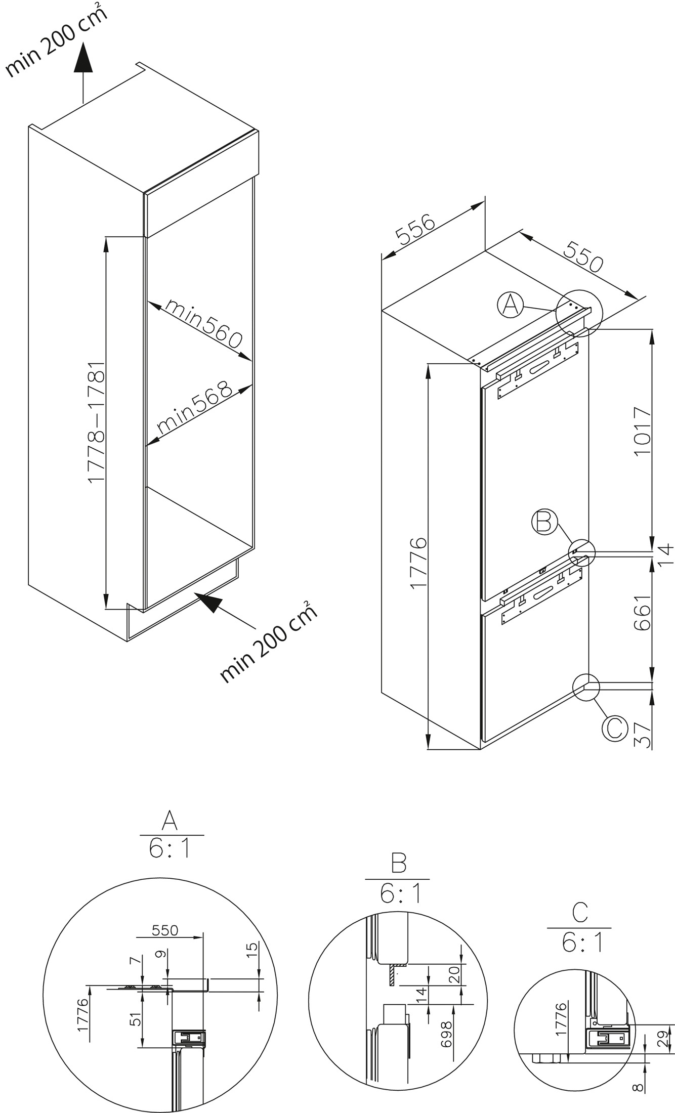 Amica Einbaukühlgefrierkombination »EKGCX 387 955« 176,9 cm hoch 55,6 cm breit