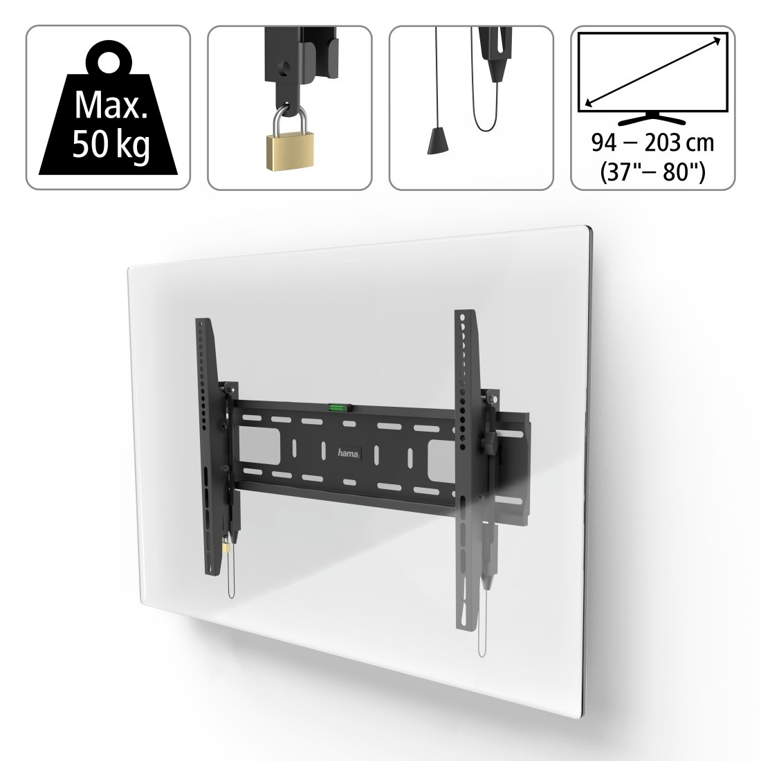 Hama TV-Wandhalterung »Wandhalterung (neigbar, 37" - 90", VESA 600x400)«, bis 229 cm Zoll, mit Diebstahlschutz