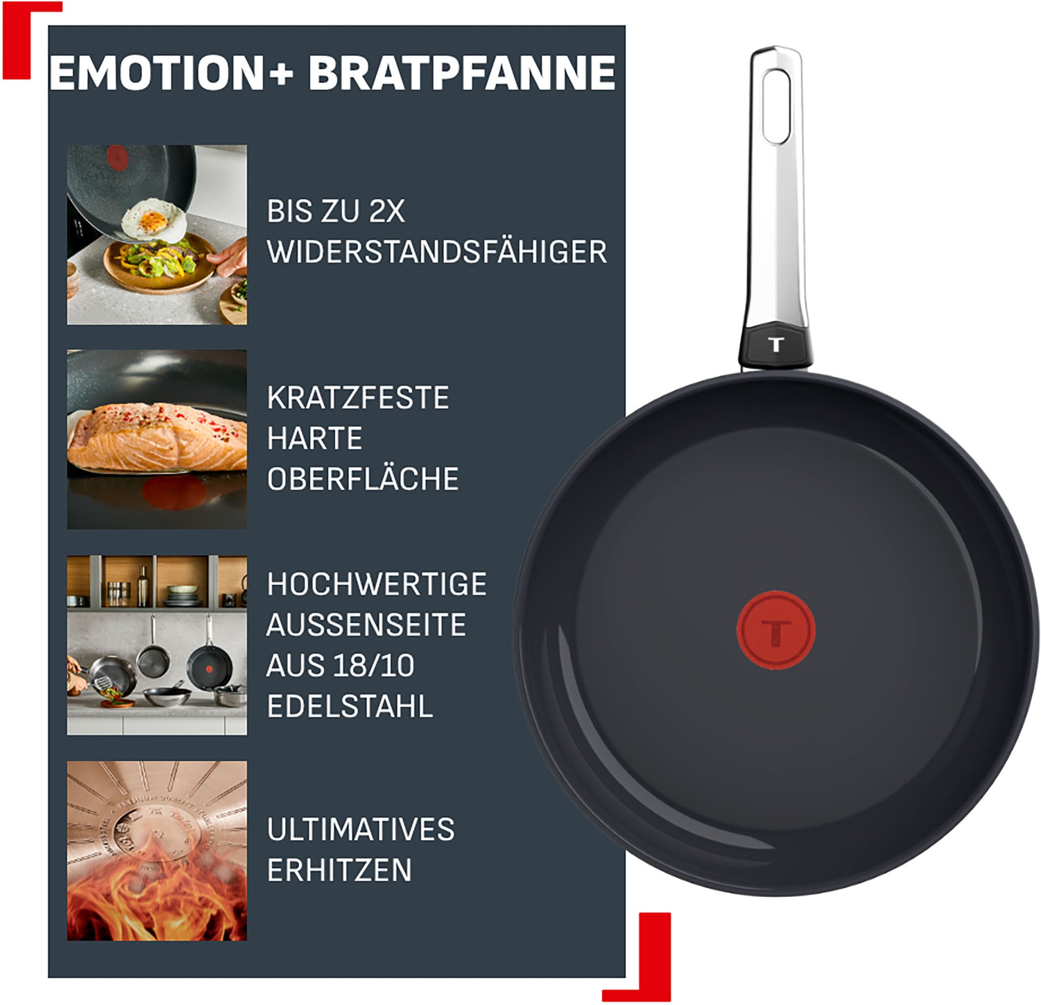 Tefal Bratpfanne »Emotion+« Edelstahl 1 tlg. Premium Edelstahl, Induktion, spülmaschinenfest, hochglanzpoliert