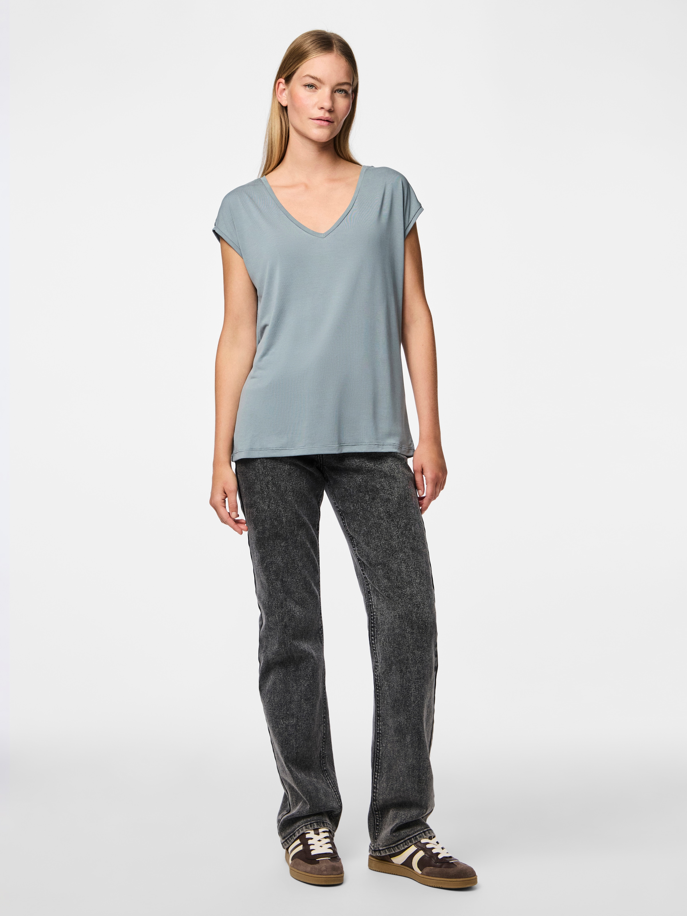 pieces Kurzarmshirt »PCKAMALA TEE NOOS BC« Materialmix, regular fit