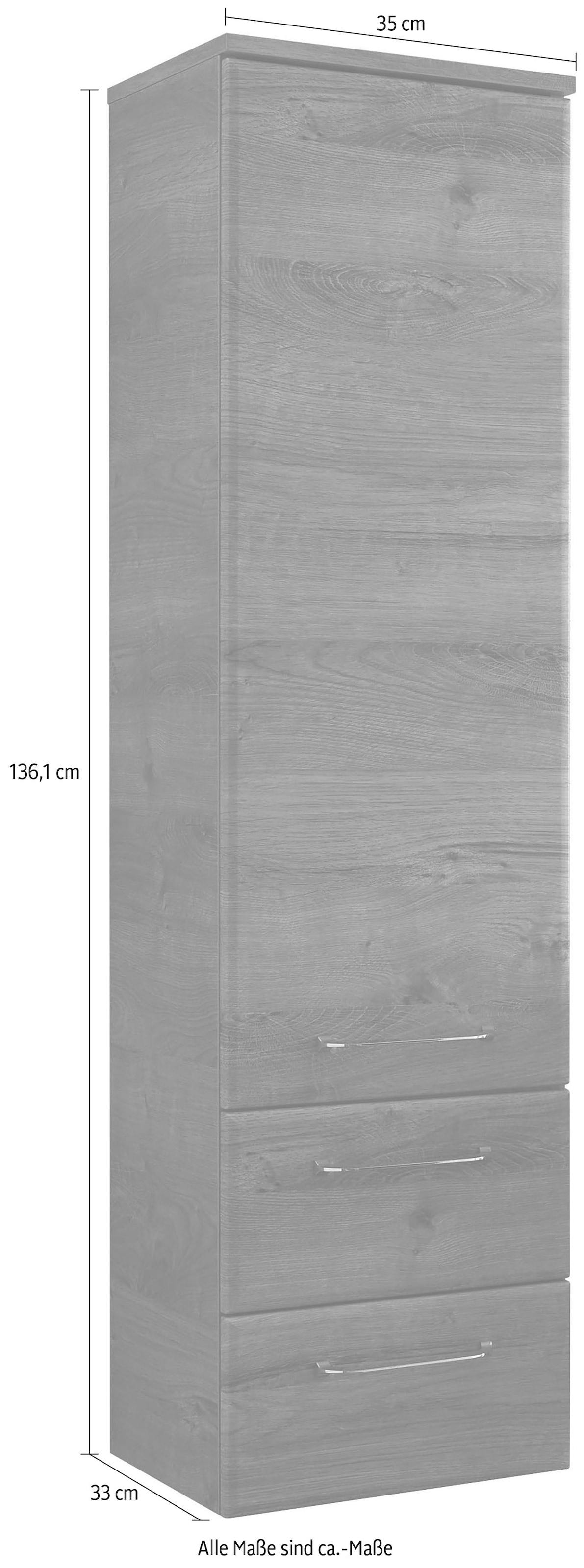 Saphir Midischrank »Quickset Badschrank 35 cm breit, 1 Tür, 2 Schubladen, 2 Einlegeböden« Badezimmer-Midischrank inkl. Türdämpfer, Griffe in Chrom glänzend