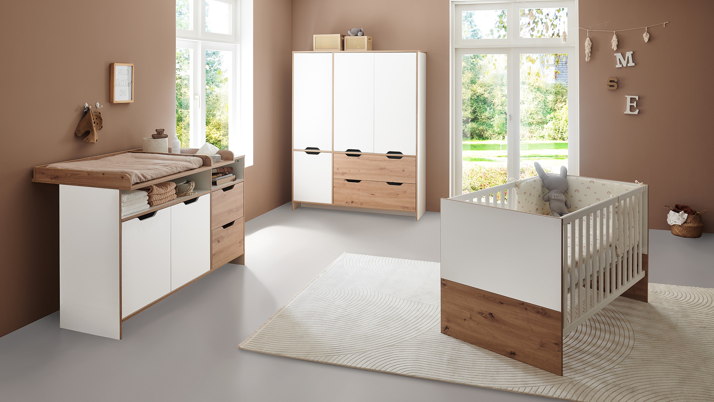 arthur berndt Babymöbel-Set »Babyzimmer Set »Maxim« 3-teilig«, (Set, 3 tlg., Babymöbel-Set »Maxim«), Gedämpfte Türen und Schubkästen