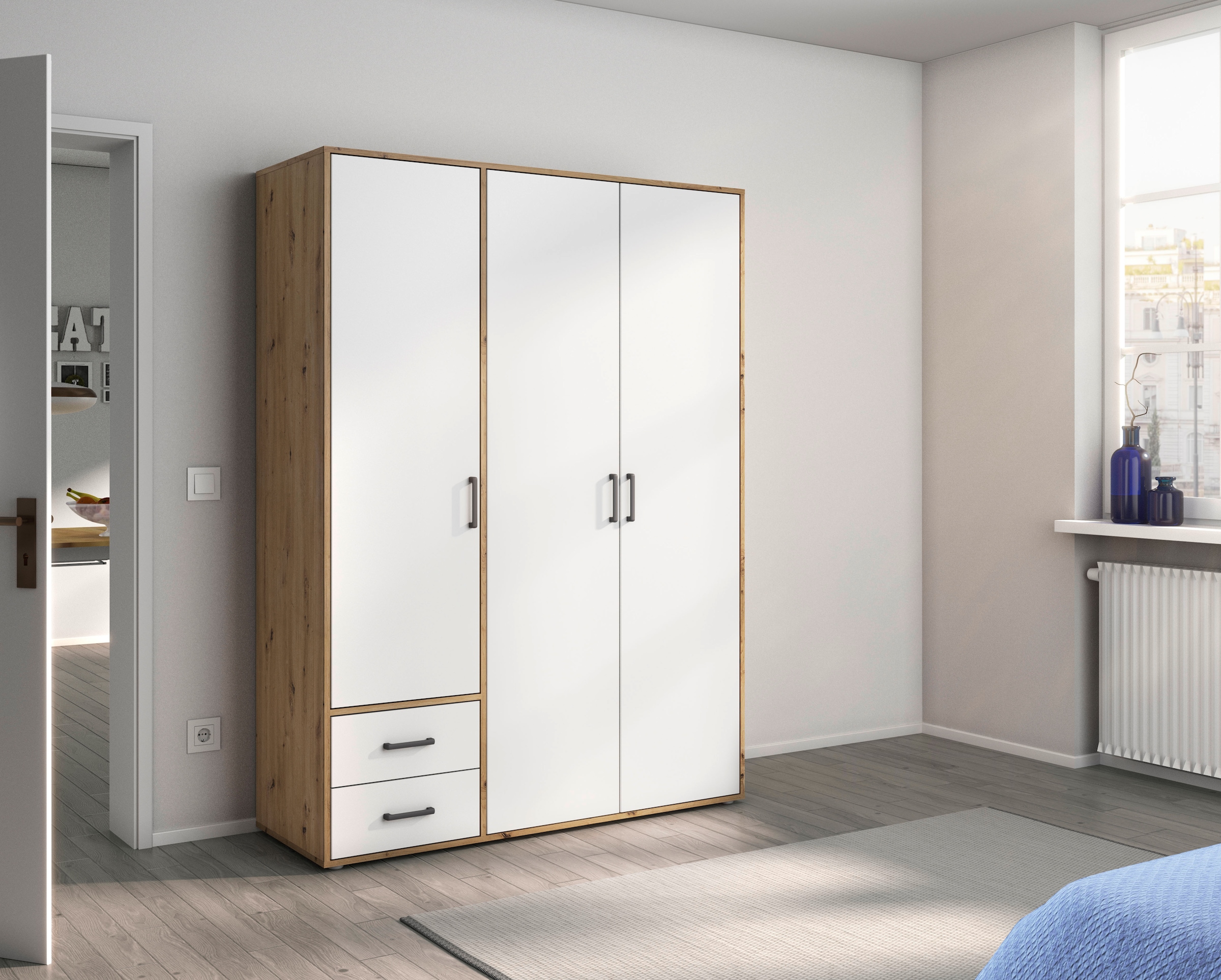 rauch Drehtürenschrank »Voyager, Kleiderschrank mit Außenschubkästen, Garderobe«, (in 3 verschiedenen Ausstattungen BASIC/CLASSIC/PREMIUM), Made in Germany