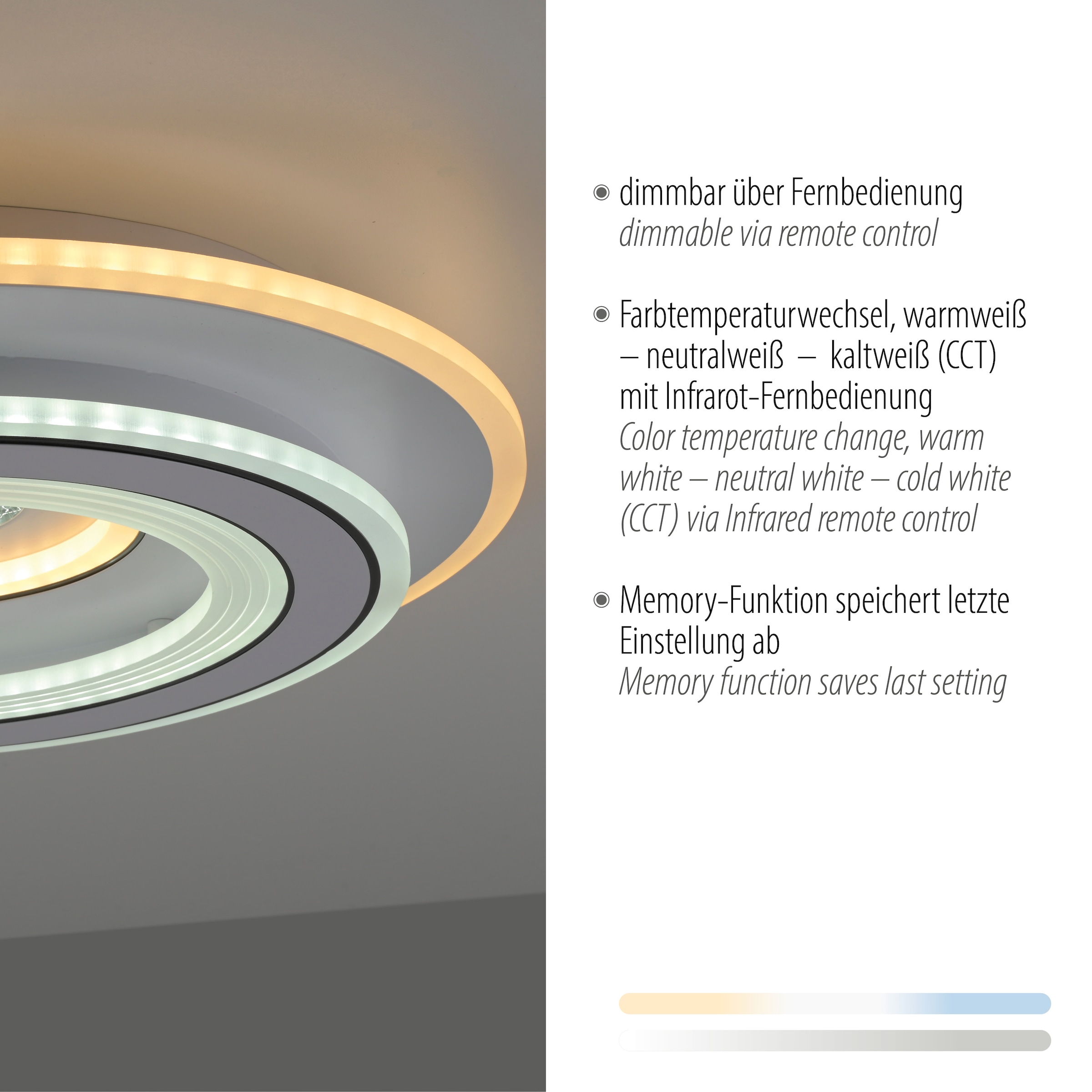 JUST LIGHT Deckenleuchte »TOLAGO«, 1 flammig, Leuchtmittel LED-Board | LED fest integriert, LED, Fernbedienung, Infrarot inkl.