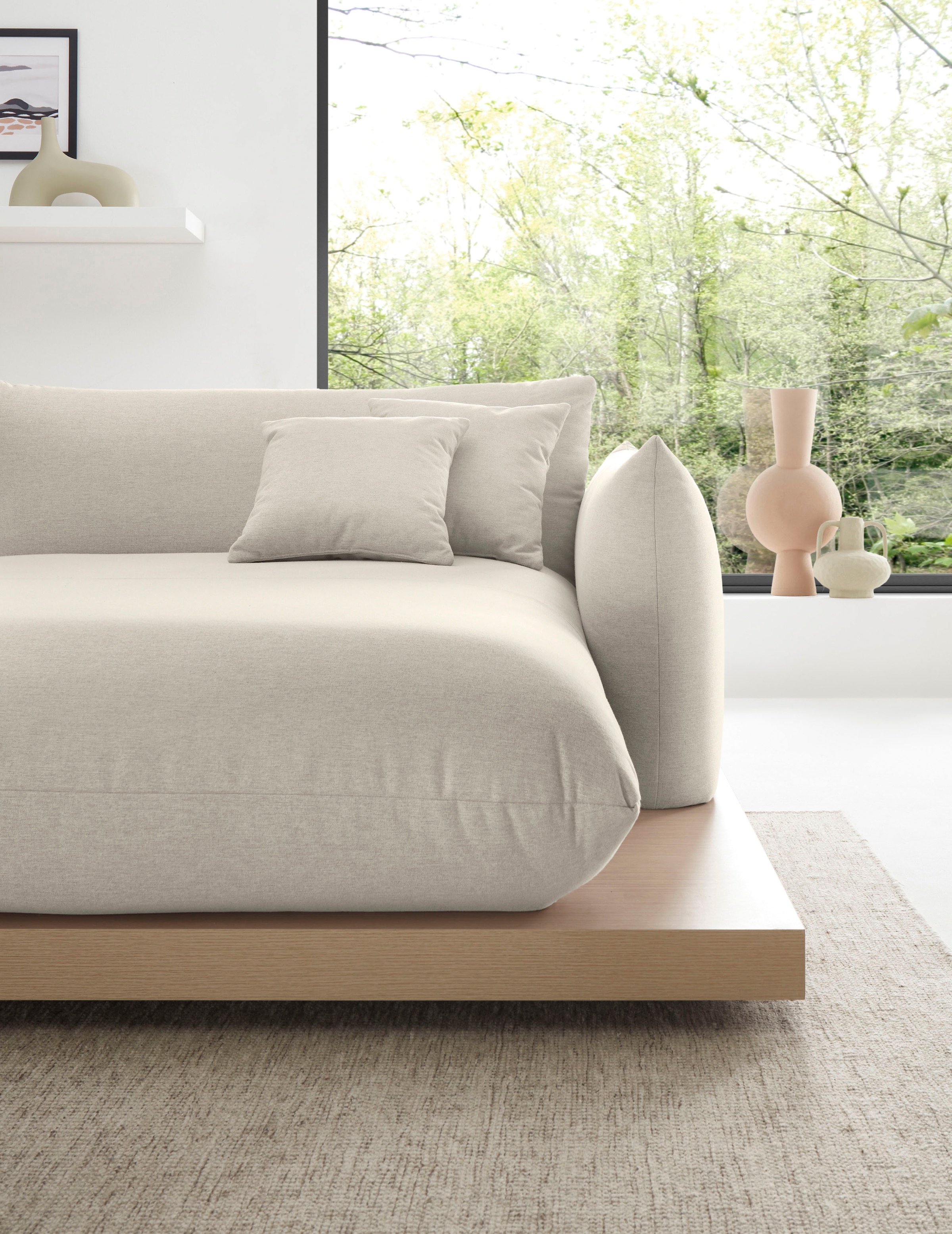 OTTO home Ecksofa »Kalix, Polsterecke mit kräftigem Holz-Plateau, moderne Couch in L-Form« wahlweise Recamiere links o. rechts, Strukturstoff, hoher Sitzkomfort