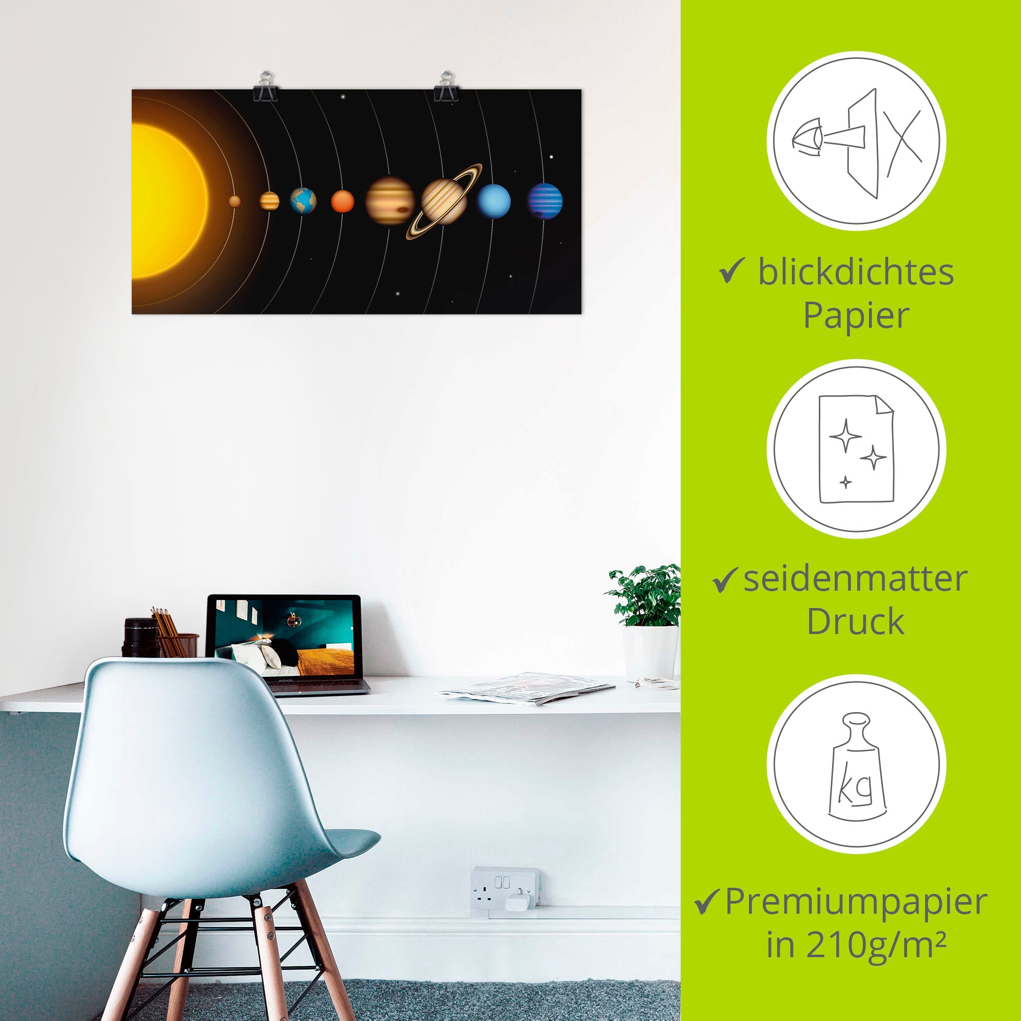 Artland Wandbild »Vector Sonnensystem mit Planeten«, Sonnensystem, (1 St.), als Alubild, Outdoorbild, Leinwandbild, Poster, Wandaufkleber
