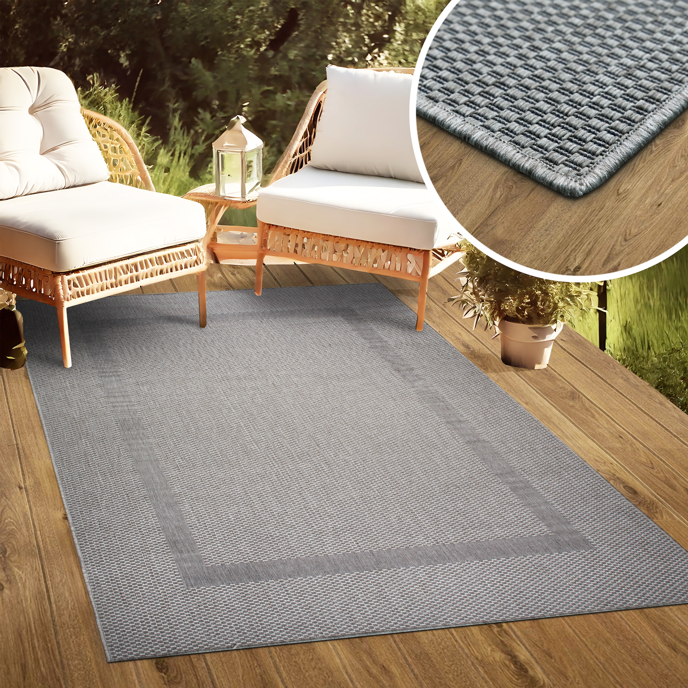 my home Teppich »Venedig Bordüre auch als Läufer erhältlich«, rechteckig, 3 mm Höhe, In- und Outdoor geeignet, Sisal-Optik, Wetterfest & UV-beständig