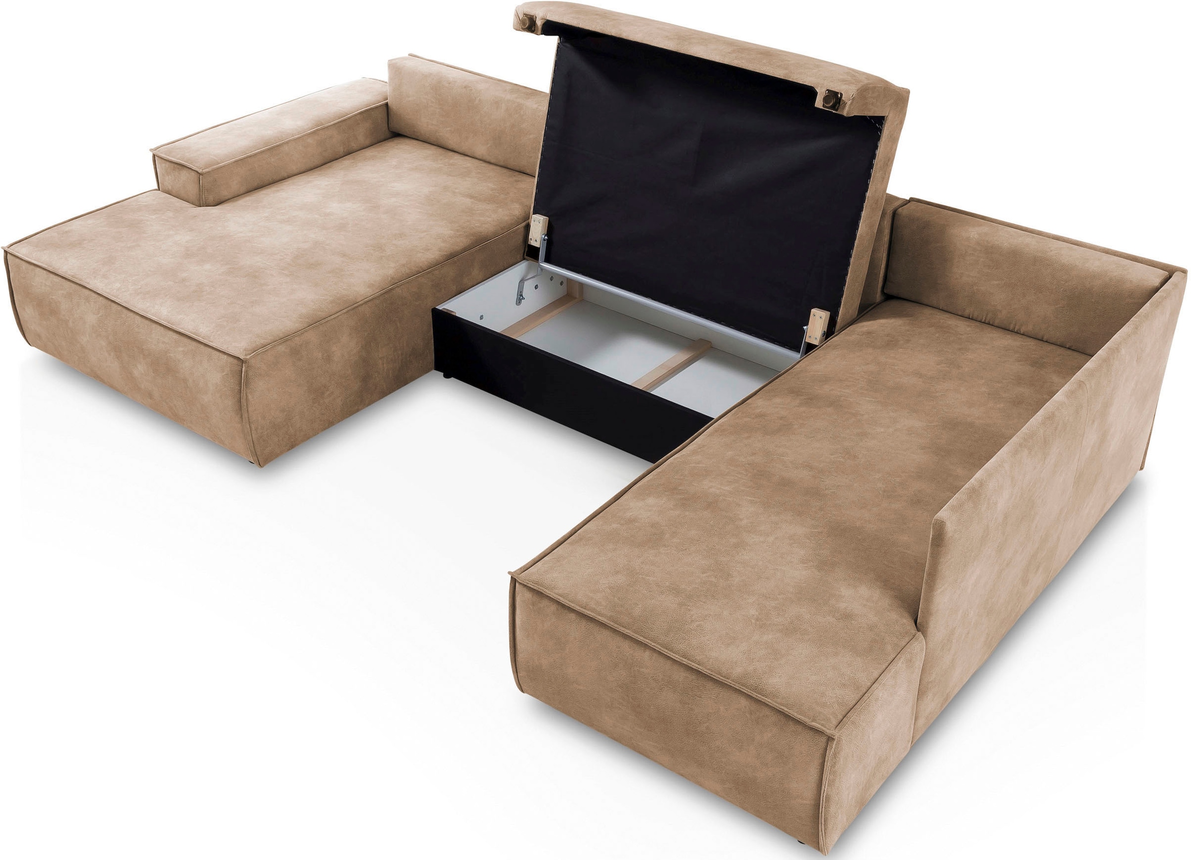 Home affaire Wohnlandschaft »SHERWOOD 329 cm, U-Form, Schlafsofa,«, Schlaffunktion m. Bettkasten (194x139 cm), Cord, Vintage, Samtvelours