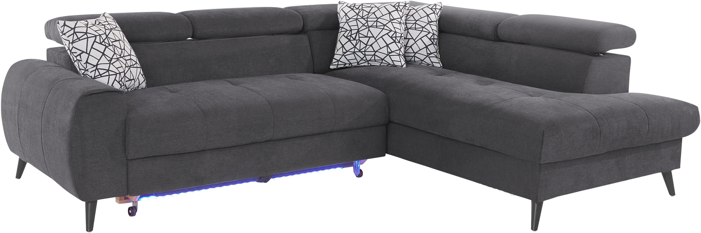 COTTA Ecksofa »Mia L-Form mit 3 Zierkissen«, wahlweise mit Bettfunktion, Bettkasten, Beleuchtung & Wireless-Charger