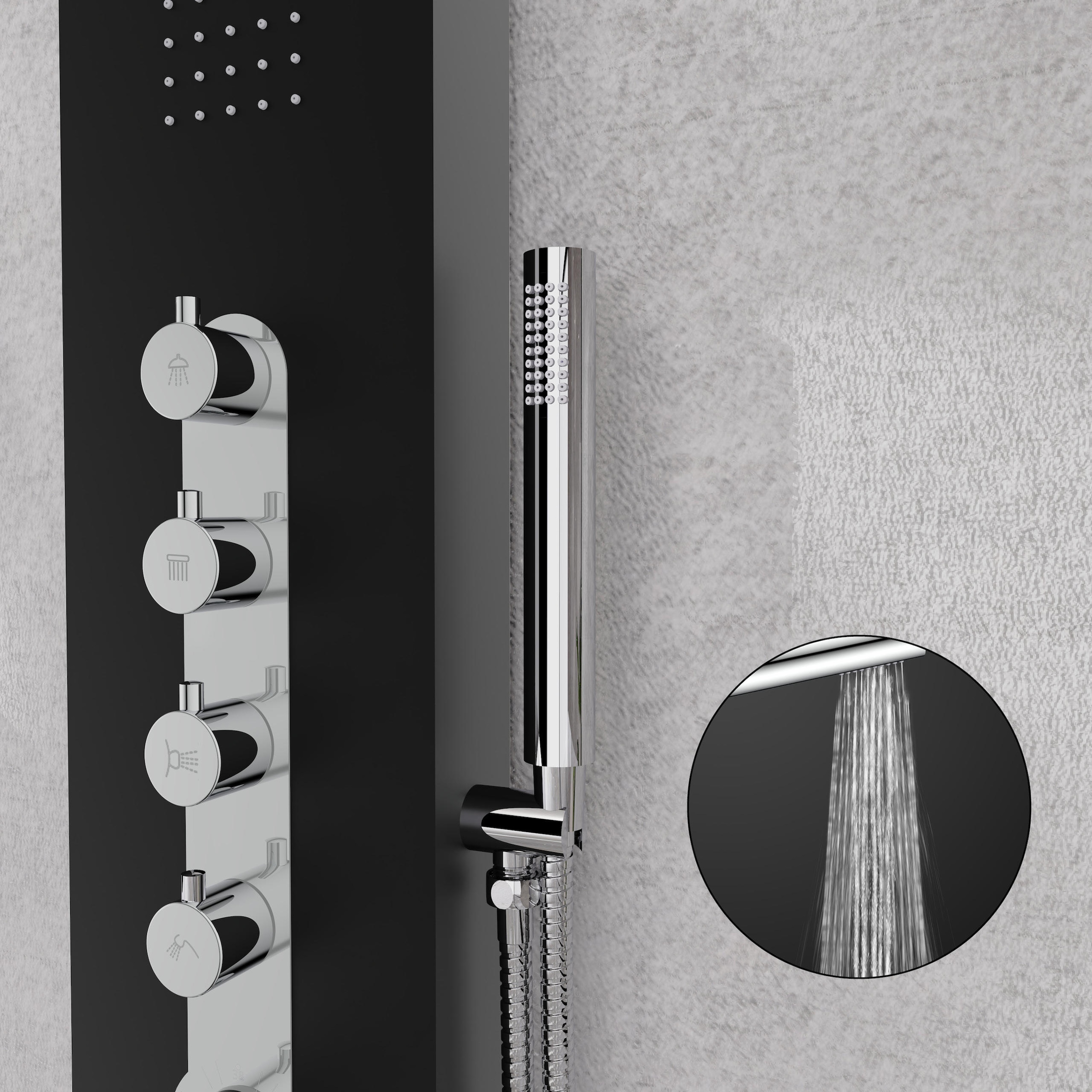 welltime Duschsäule »Black Round«, Duschsystem mit Regendusche,Massagedüsen & Handbrause mit 3 Funktionen