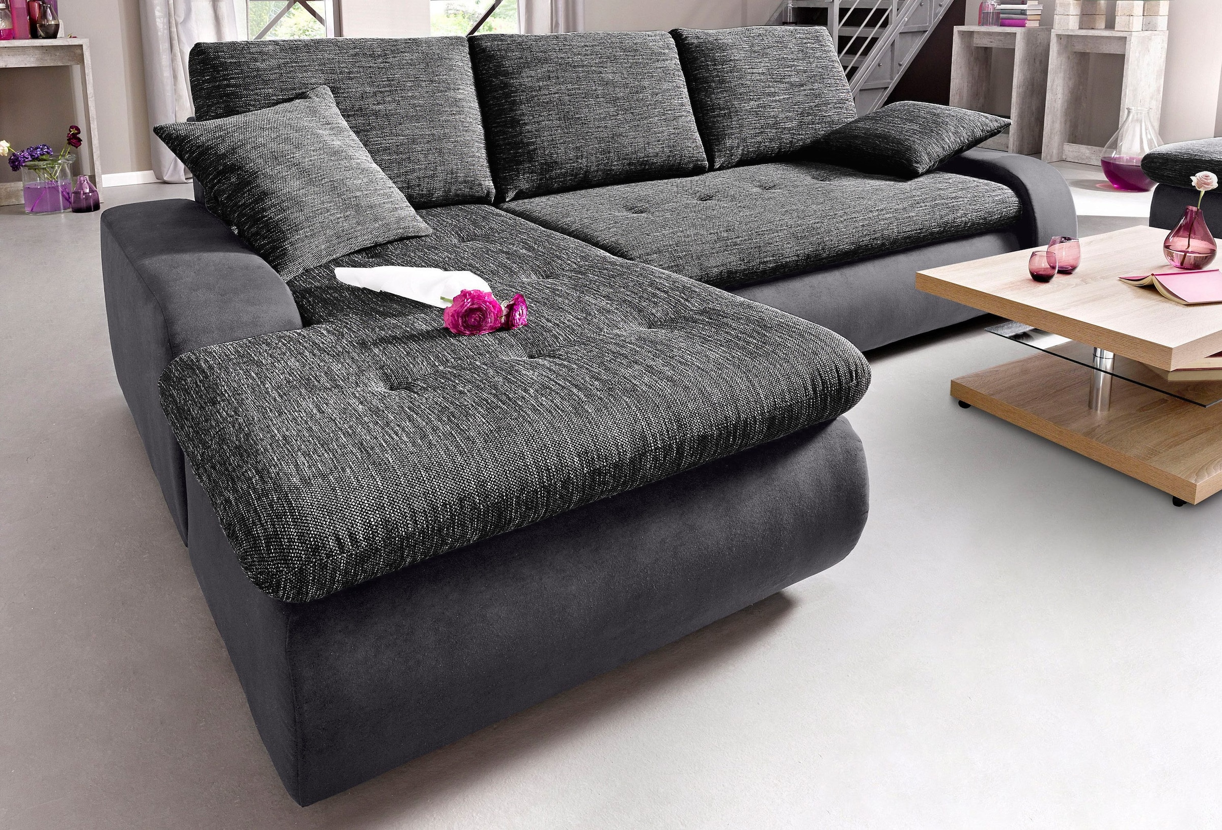 TRENDMANUFAKTUR Ecksofa »Indie, modern und bequem, Materialmix, L-Form«, wa günstig online kaufen