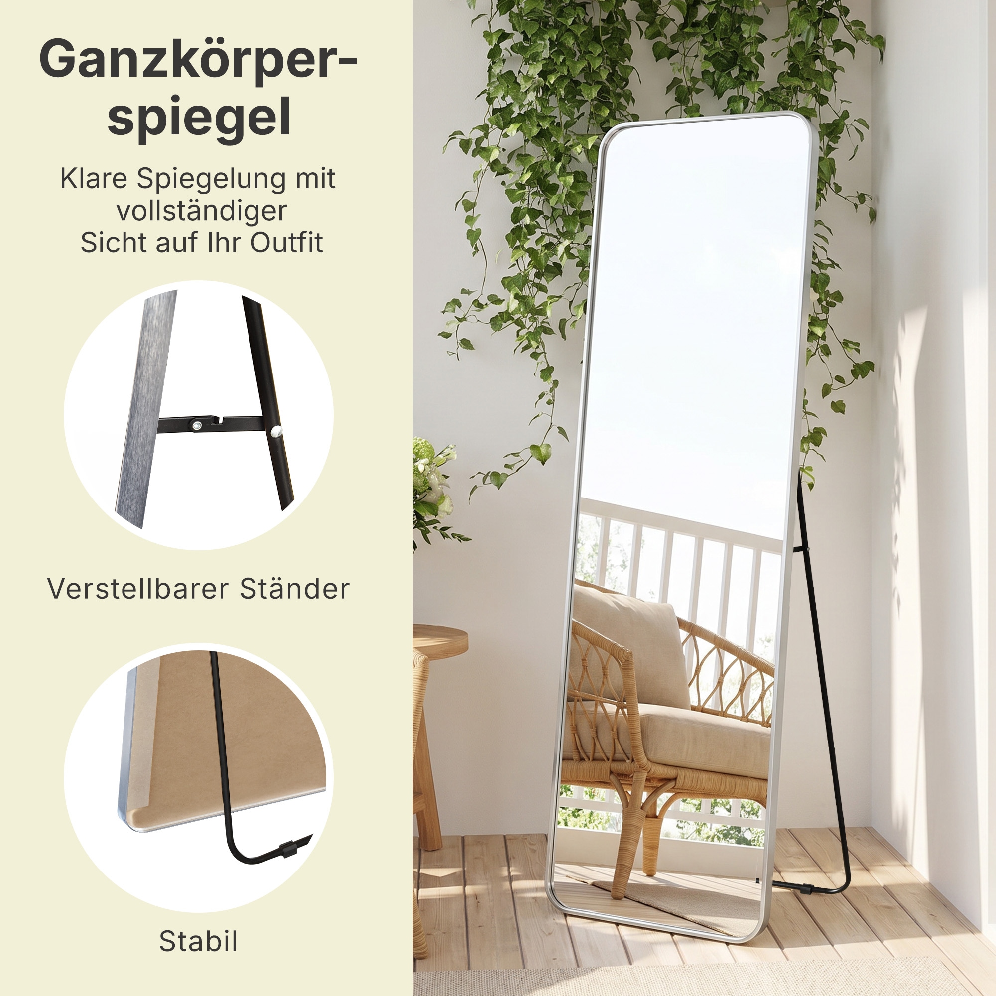 OTTO home Spiegel »Standspiegel Addrik, wahlweise in 2 Größen 150x40cm oder 160x50cm« Ganzkörperspiegel mit Sicherheitsglas, in verschiedenen Farben