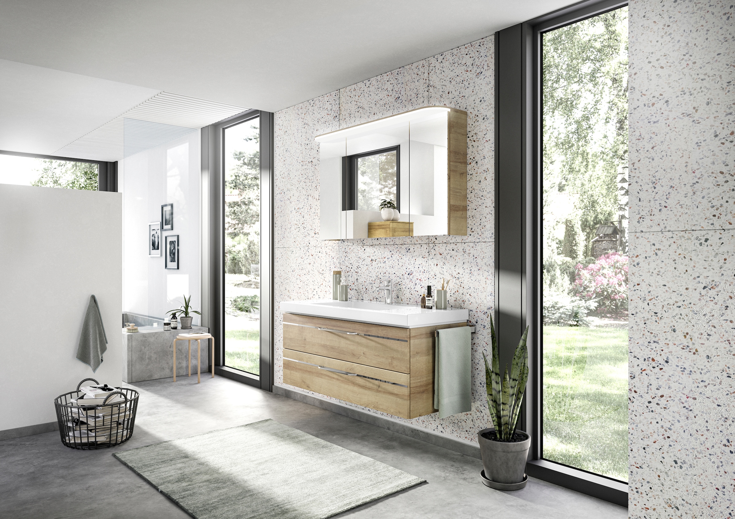 Saphir Badmöbel-Set »Balto Sprint Waschplatz mit Mineralmarmor-Waschtisch, 123 cm breit«, (1 St.), Waschtisch und Unterschrank, inkl. Türdämpfer, mit 2 Schubladen
