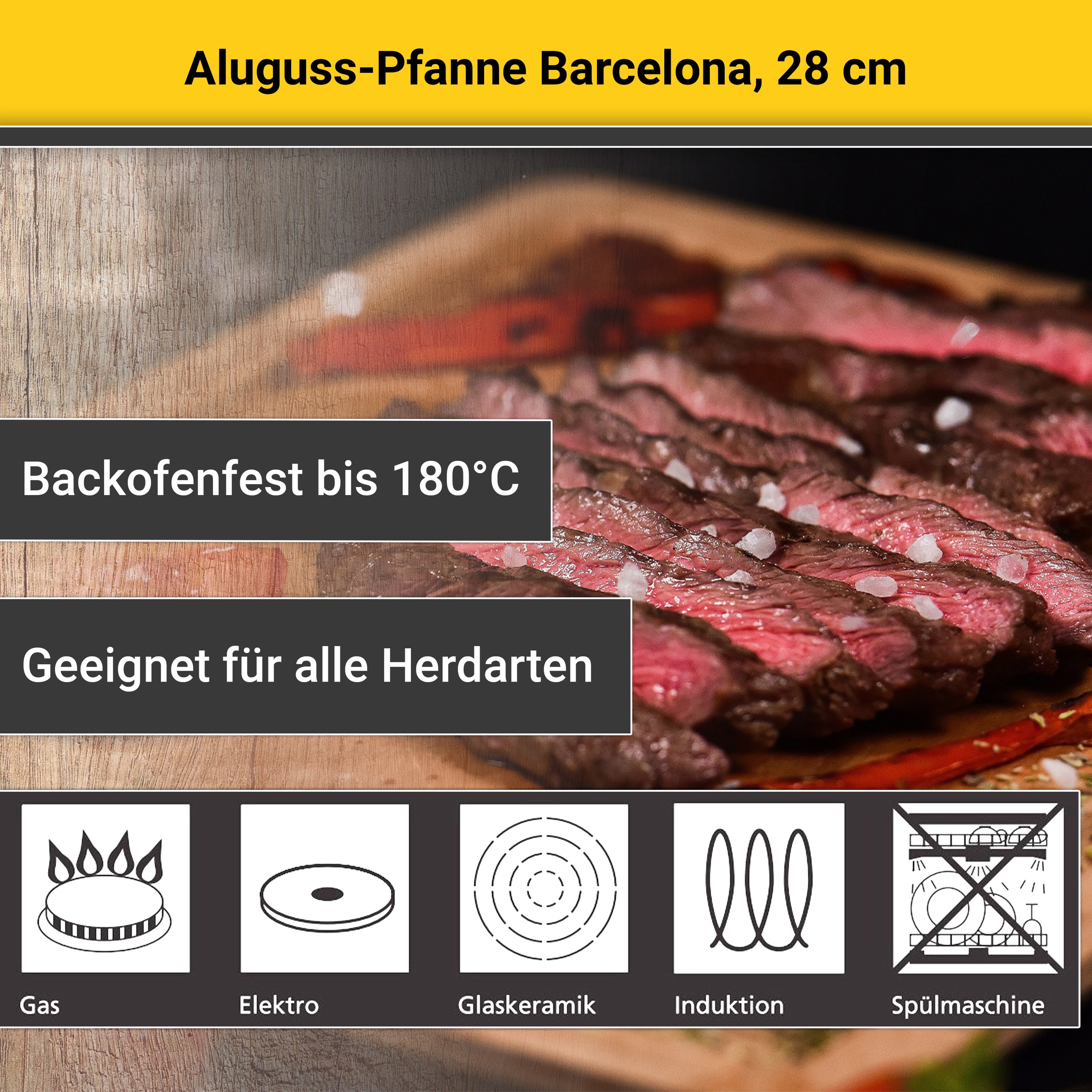 Krüger Bratpfanne »Aluguss Pfanne Bacelona«, Aluminiumguss, (1 tlg.), für Induktions-Kochfelder geeignet