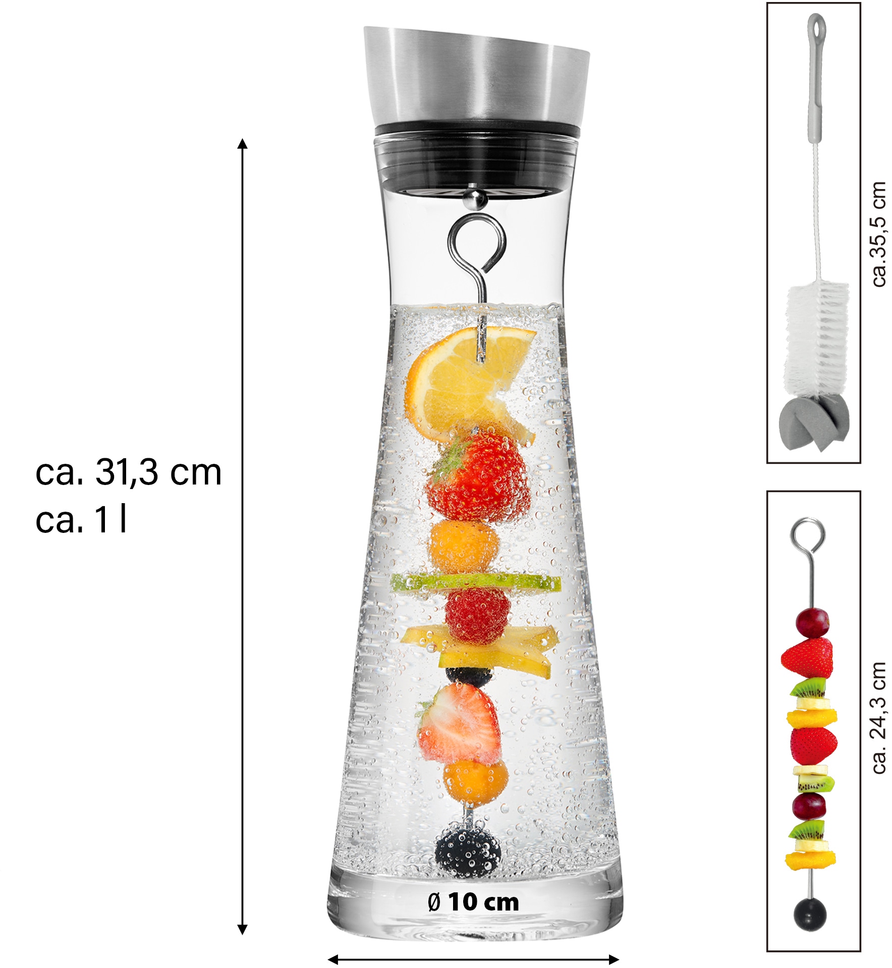 STONELINE Wasserkaraffe, mit Fruchtspieß und Reinigungsbürste, 1 Liter