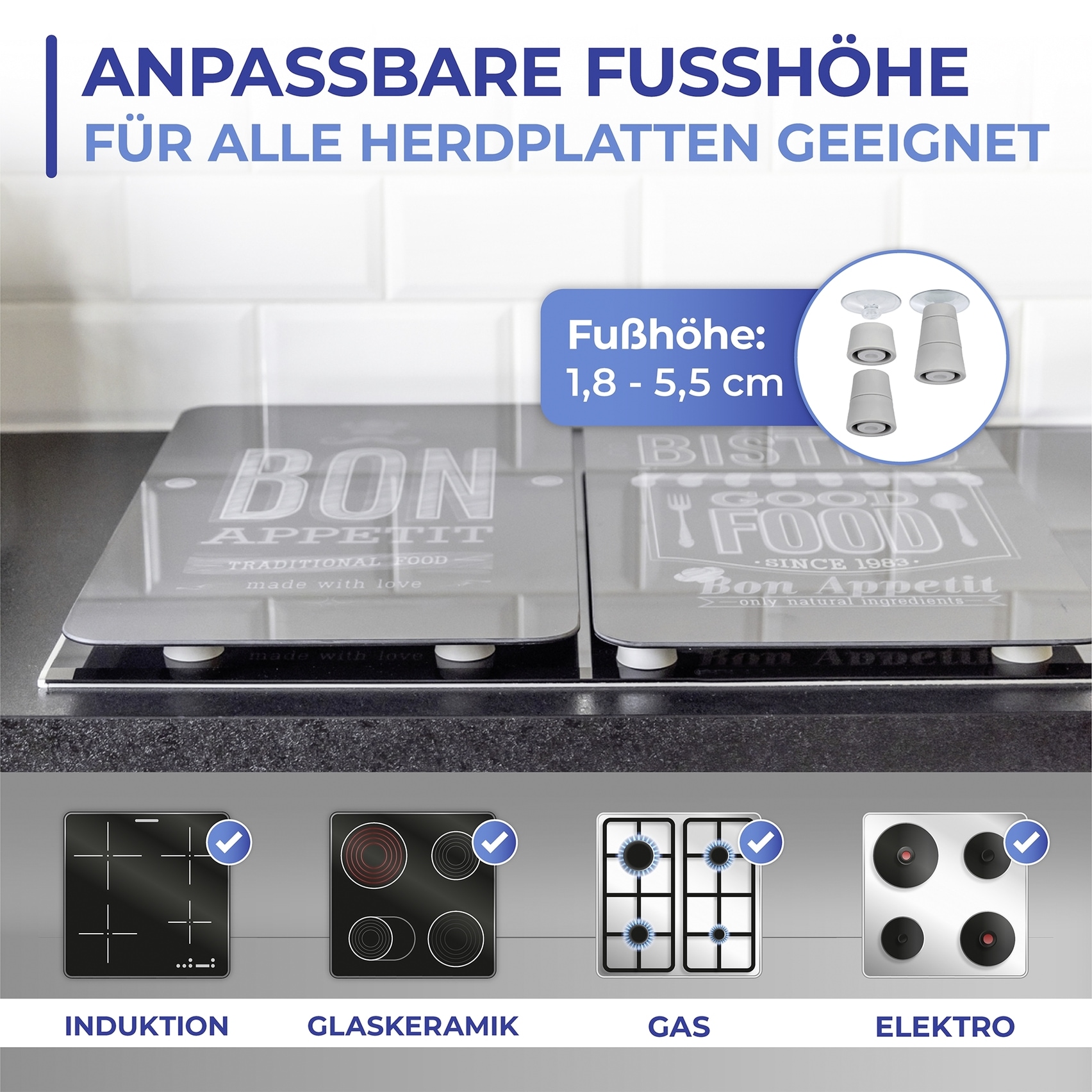 Maximex Herd-Abdeckplatte »Universal Modell Bon Appetit«, (Set, 2 tlg.), Herdabdeckung für alle Herdarten, kratzfest, mit rutschfesten Füßen