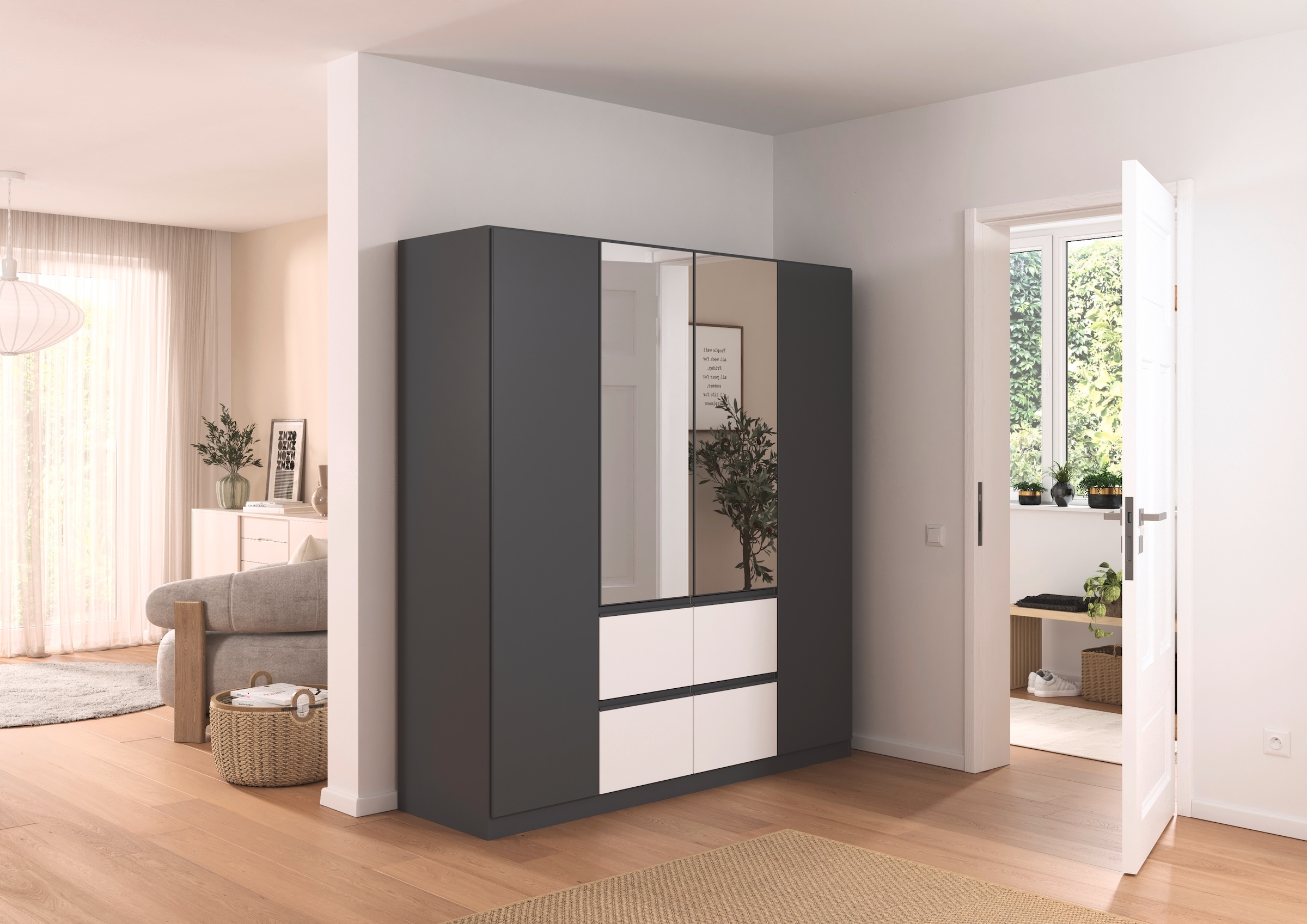 rauch Drehtürenschrank »Kleiderschrank Schrank Garderobe Wäscheschrank BRISTOL in 2 Breiten«, grifflose Front mit Push-to-Open Funktion in 2 Breiten MADE IN GERMANY