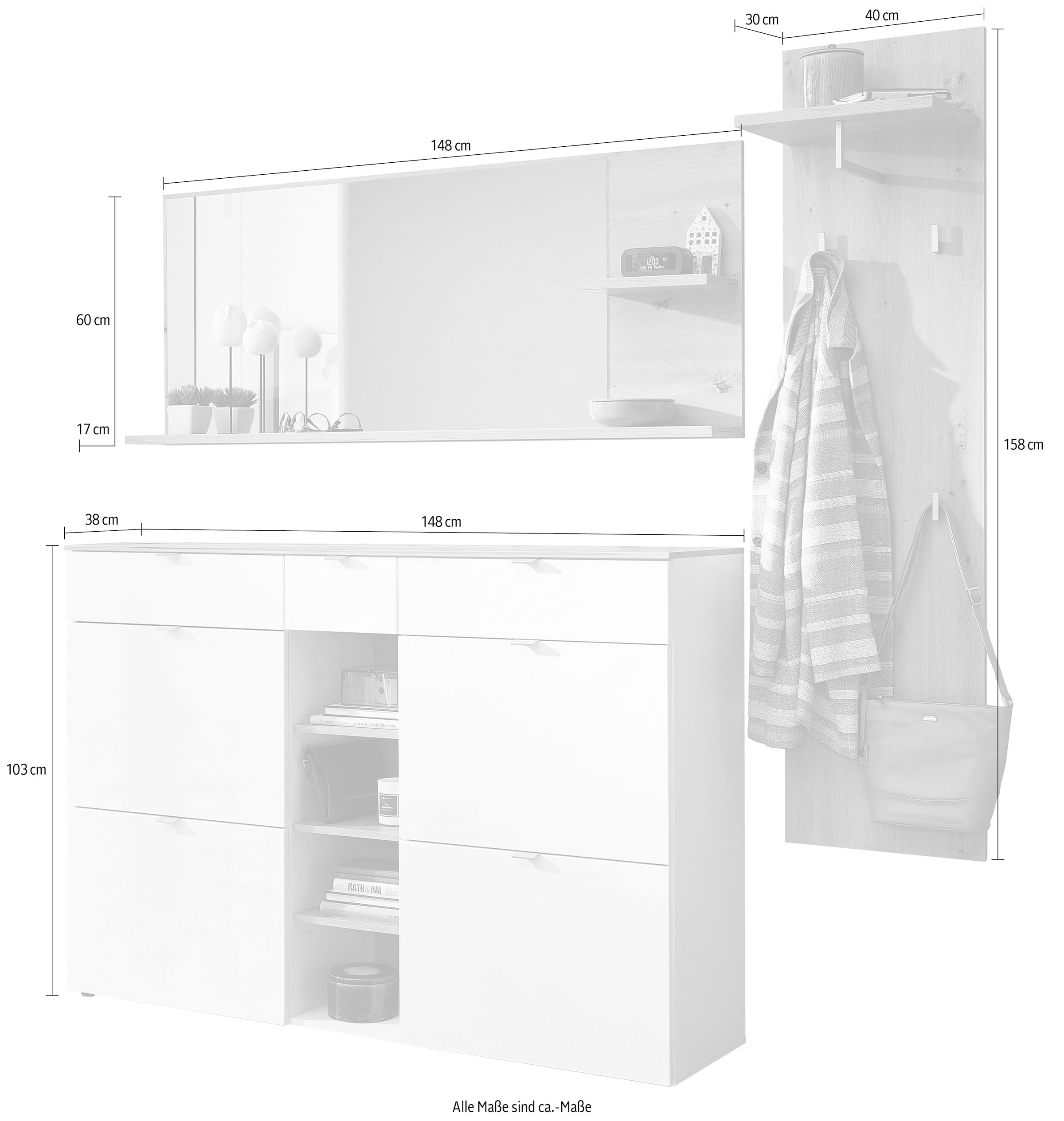 Innostyle Garderoben-Set »Bari Garderobenprogarmm, BxHxT 208x202x38 cm«, (Set, 3 St.), Besteht aus 3 Typen