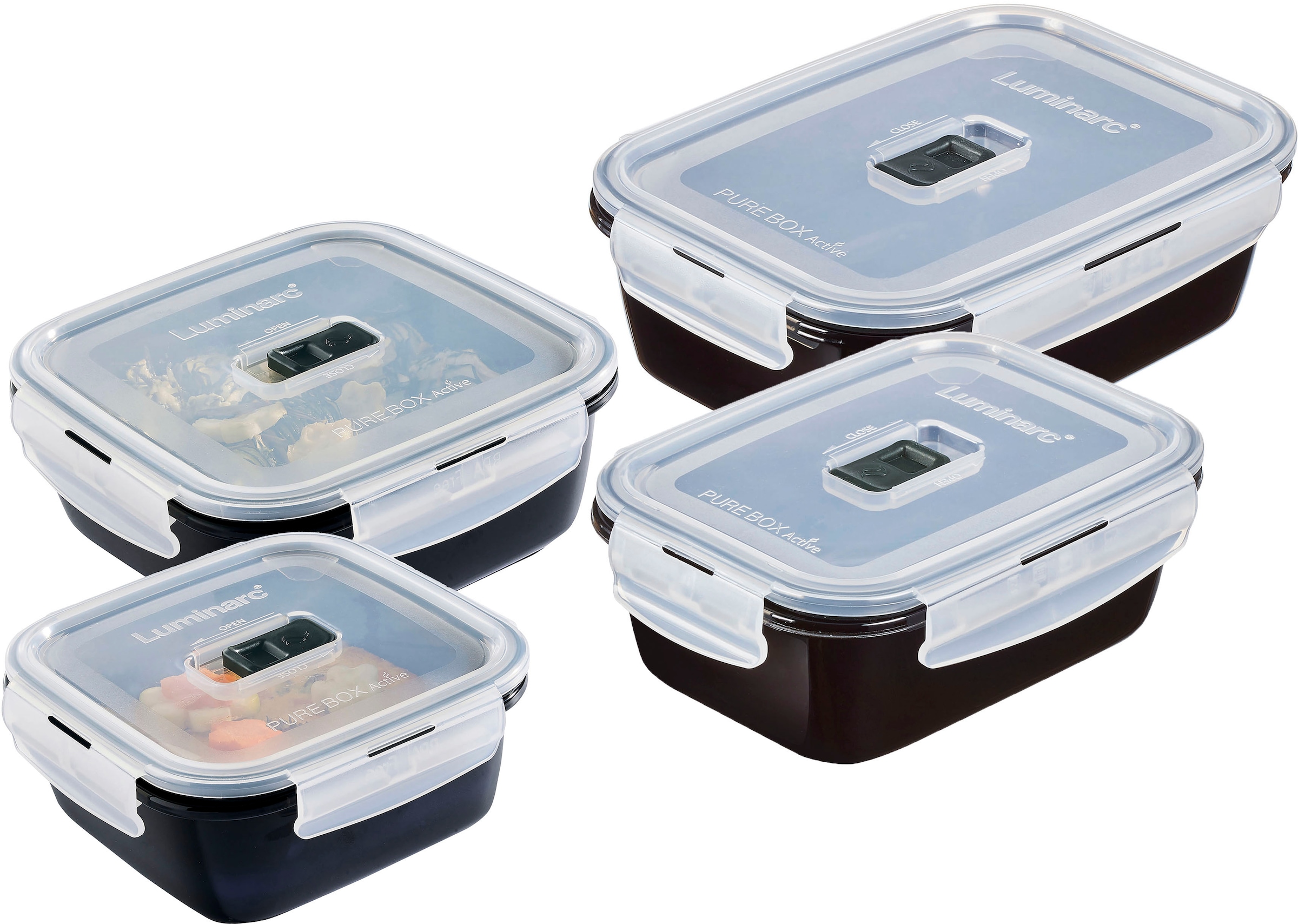 Luminarc Frischhaltedose »Black Box«, (Set, 4 tlg.), Luft- und wasserdicht/ Clip & Close Verschluss, 82 cl, 76 cl, 2x122 cl