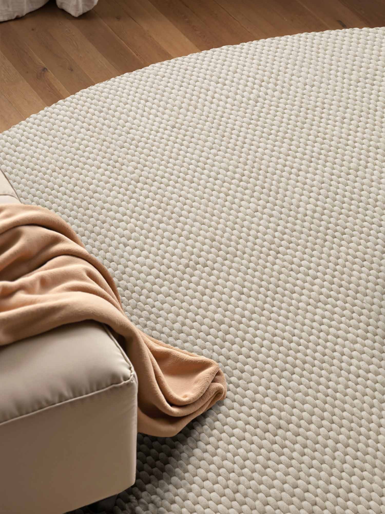 ELLE DECORATION »Beans« rund 10 mm Höhe Handweb Teppich Wolle, Rund, Perlenstruktur, Wohnzimmer, Schlafzimmer