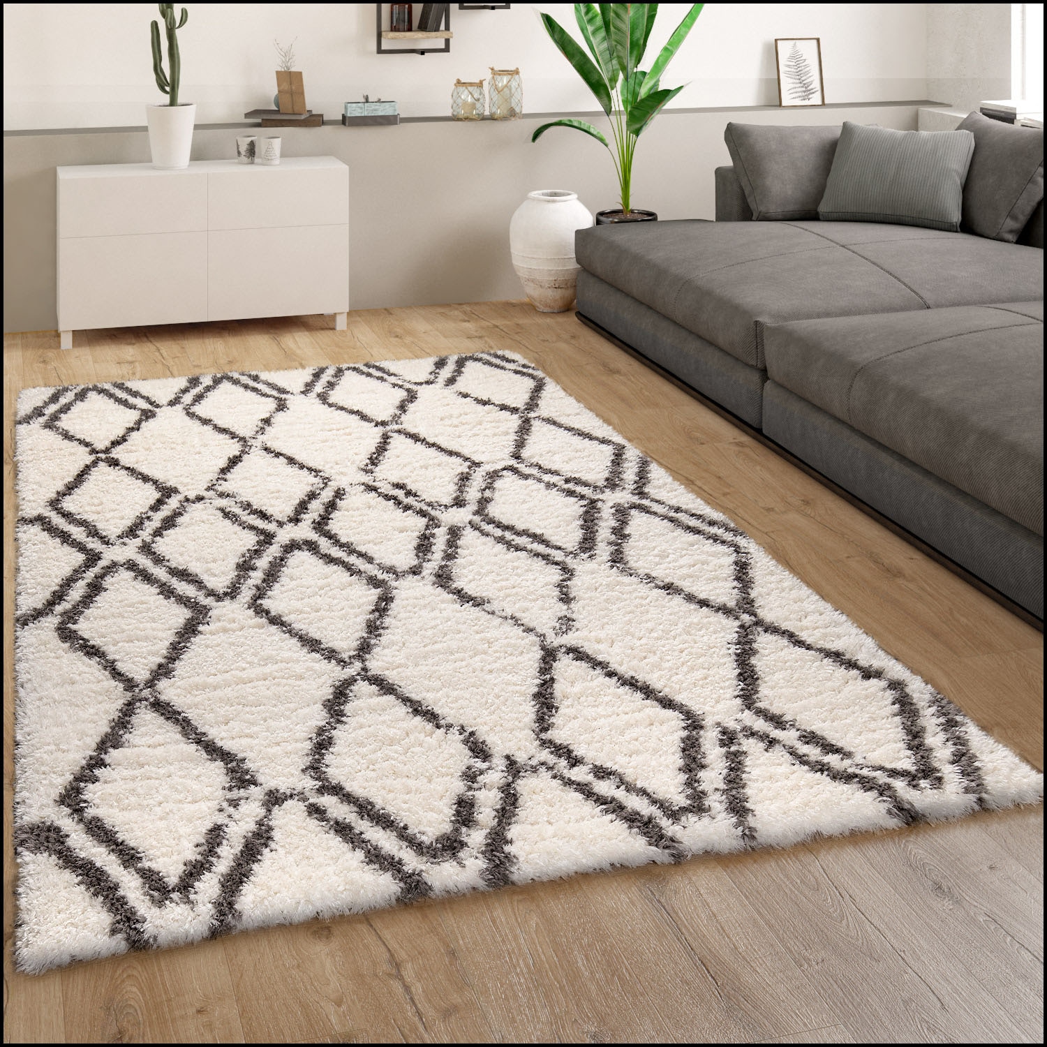 Paco Home Hochflor-Teppich »Maghreb 77«, rechteckig, 44 mm Höhe, modernes Rauten Design, weich und flauschig
