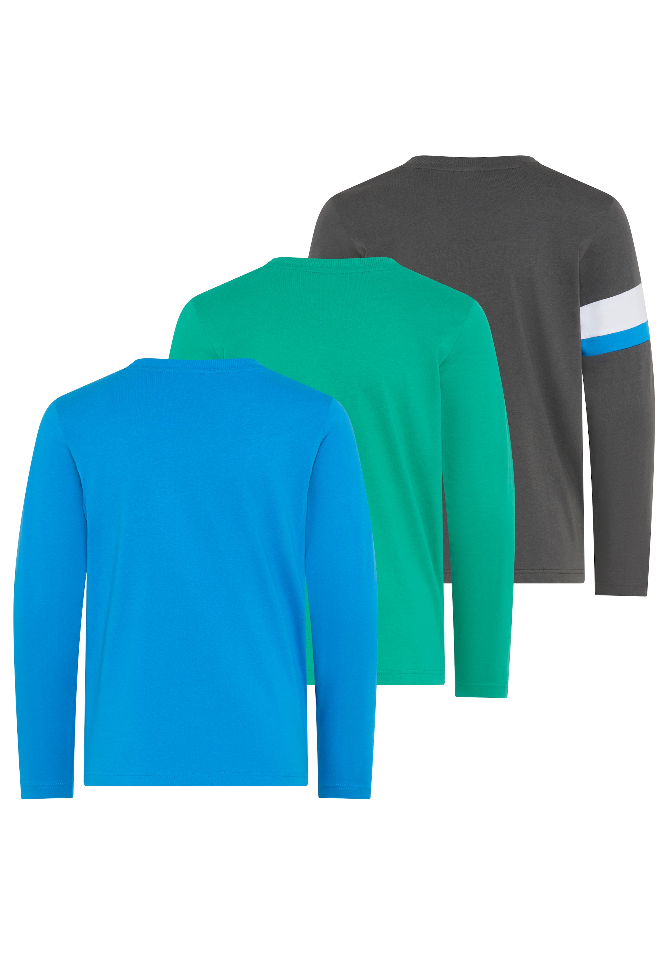 Scout Langarmshirt »3er Packung Shirt mit Kontrast-Einsätzen« Packung, 3,  Hüftlange Schnittform, Langarm, modischer Stil
