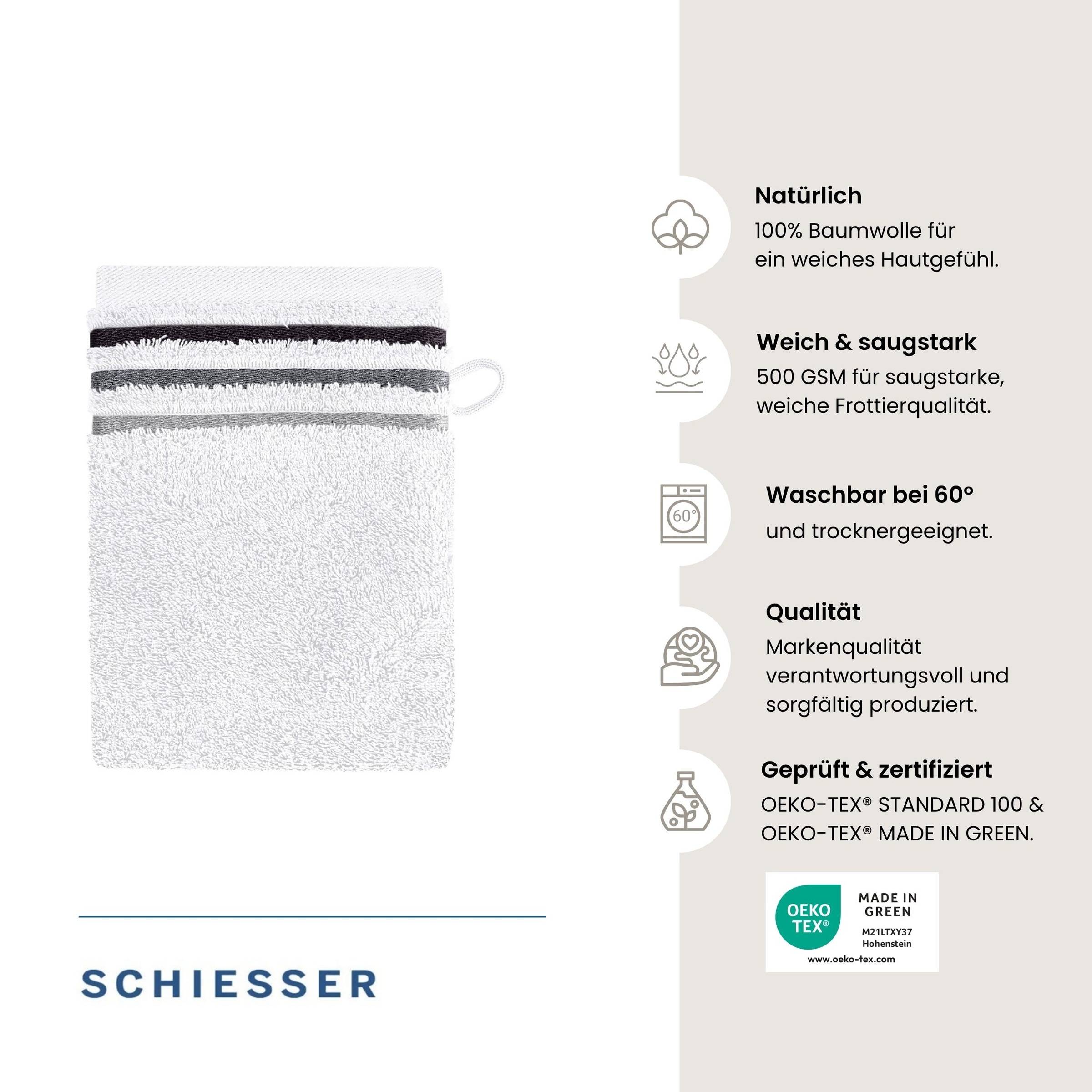 Schiesser Waschhandschuh »Skyline Color aus 100 % Baumwolle mit eleganter Streifenbordüre« OEKO-TEX® MADE IN GREEN