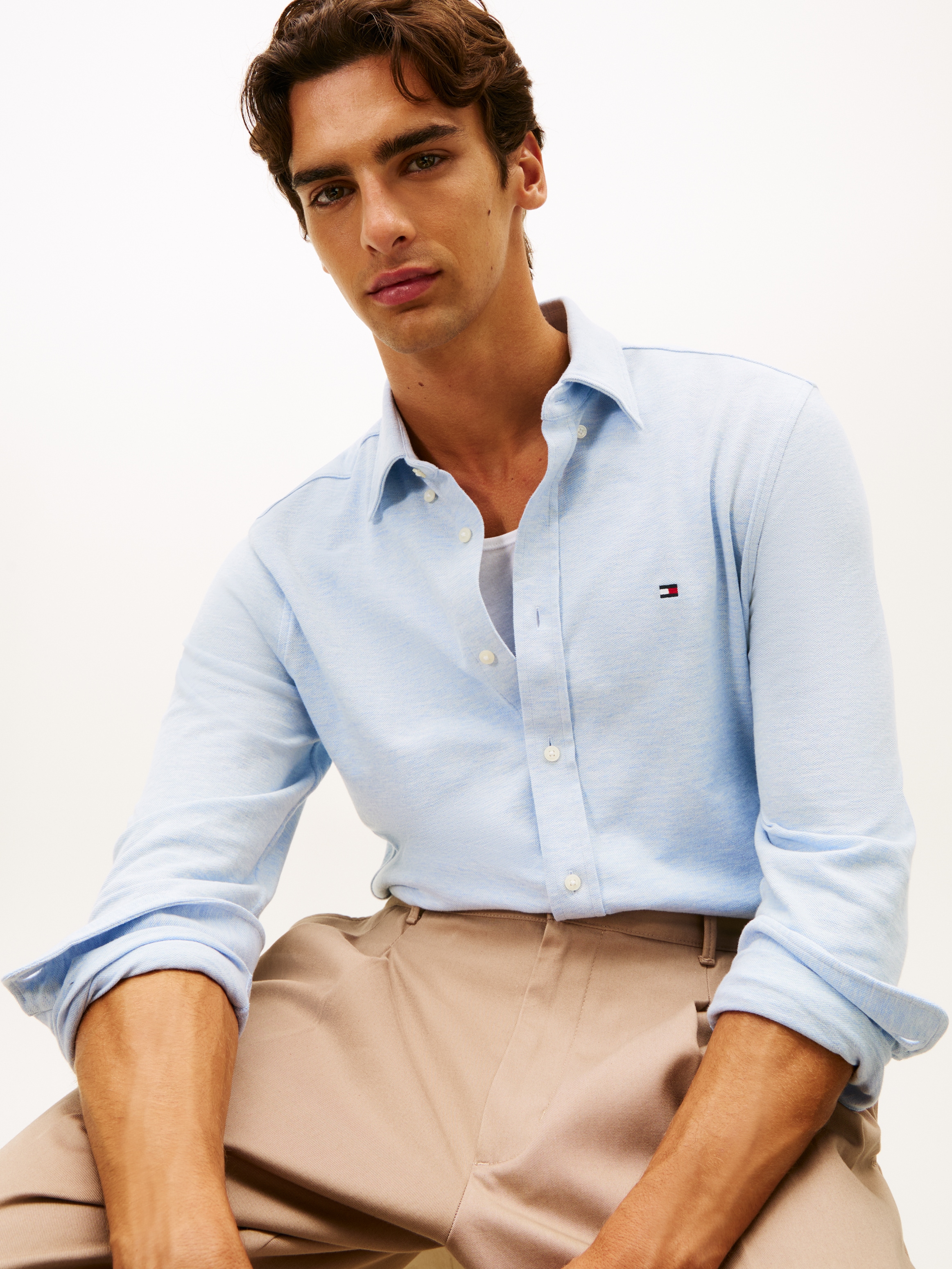 Tommy Hilfiger Langarmhemd »KNIT PIQUE FEATHERWEIGHT«