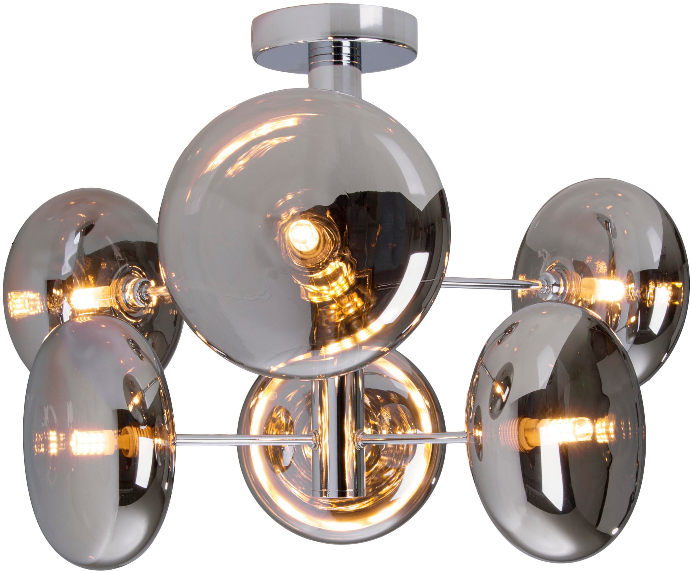 näve Deckenleuchten »Orion« G9 1 Stk. Glasschirme, 6flg. G9, exkl. Leuchtmittel, chrom-smokey, D: 53cm