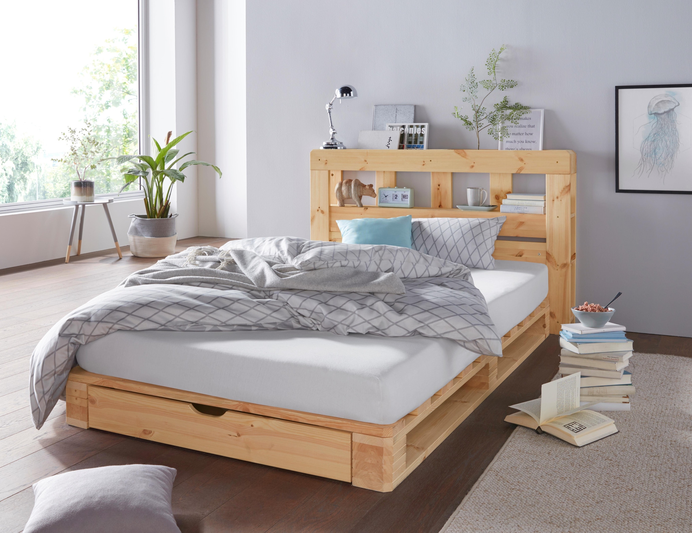 Bild von Home affaire Palettenbett »"ALASCO " BESTSELLER! Mit Schublade«, zertifiziertes Massivholz, erweiterbar zum Doppel- oder Familienbett