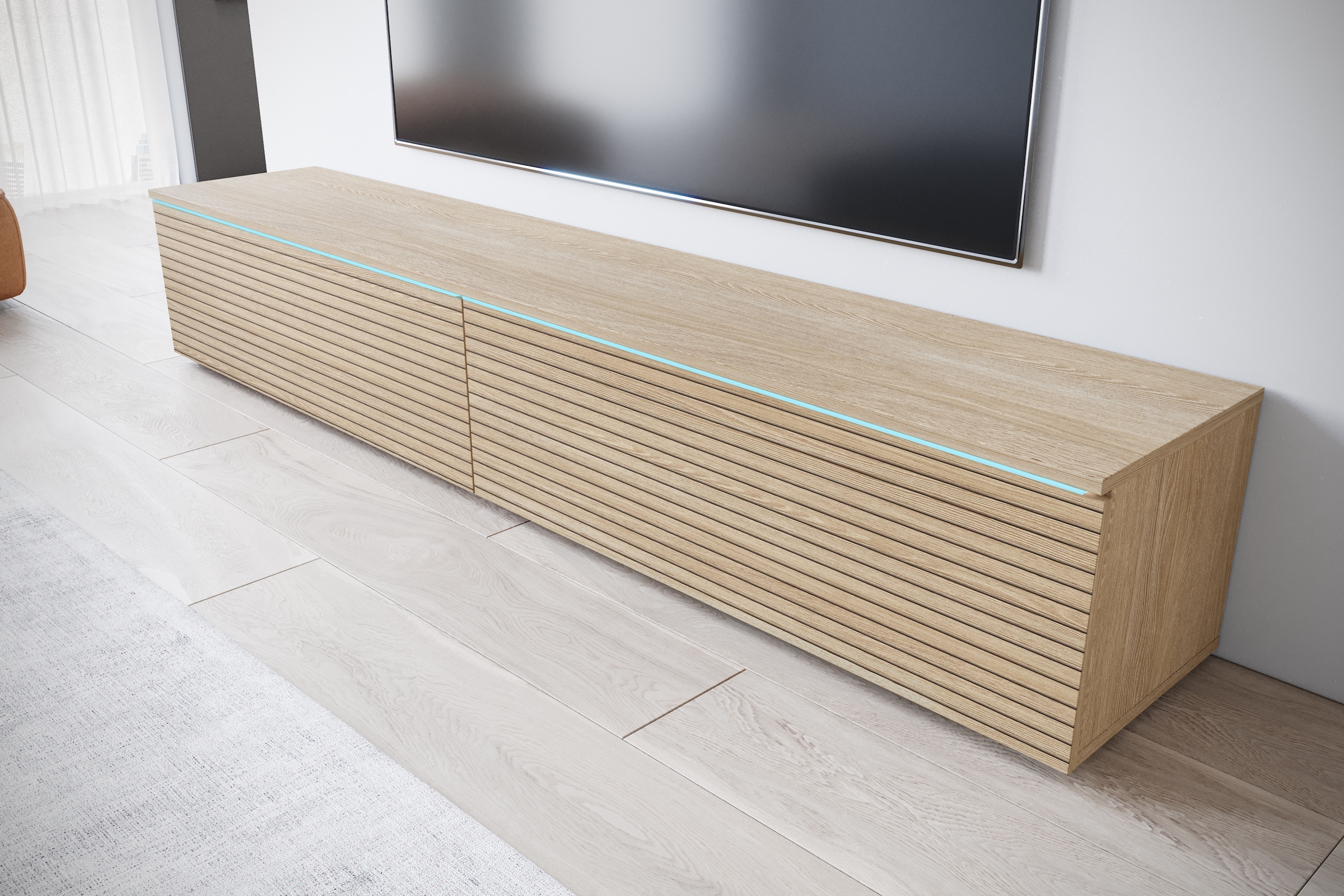 INOSIGN Lowboard »LOWBOARD VERA, wahlweise mit oder ohne Beleuchtung«, Modernes griffloses TV-Board, 180 cm TV-Schrank, stehend und hängend