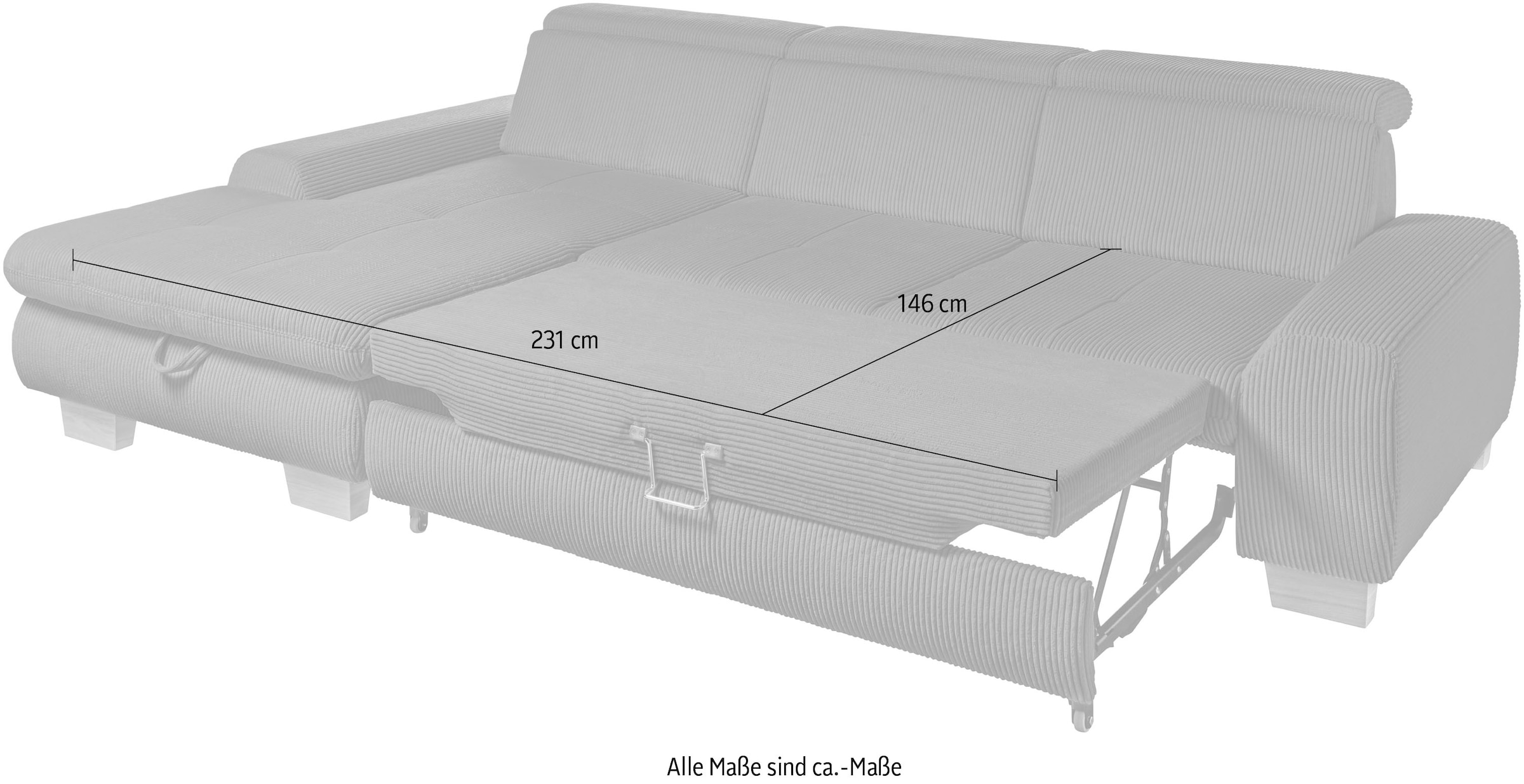 set one by Musterring Ecksofa »SO 3400, Cord, Sitzhöhe 47cm oder 49cm, inkl. Sitztiefenverstellung«, mit Canape und verschiedenen Funktionen, Kaltschaum, B307 x T195 cm