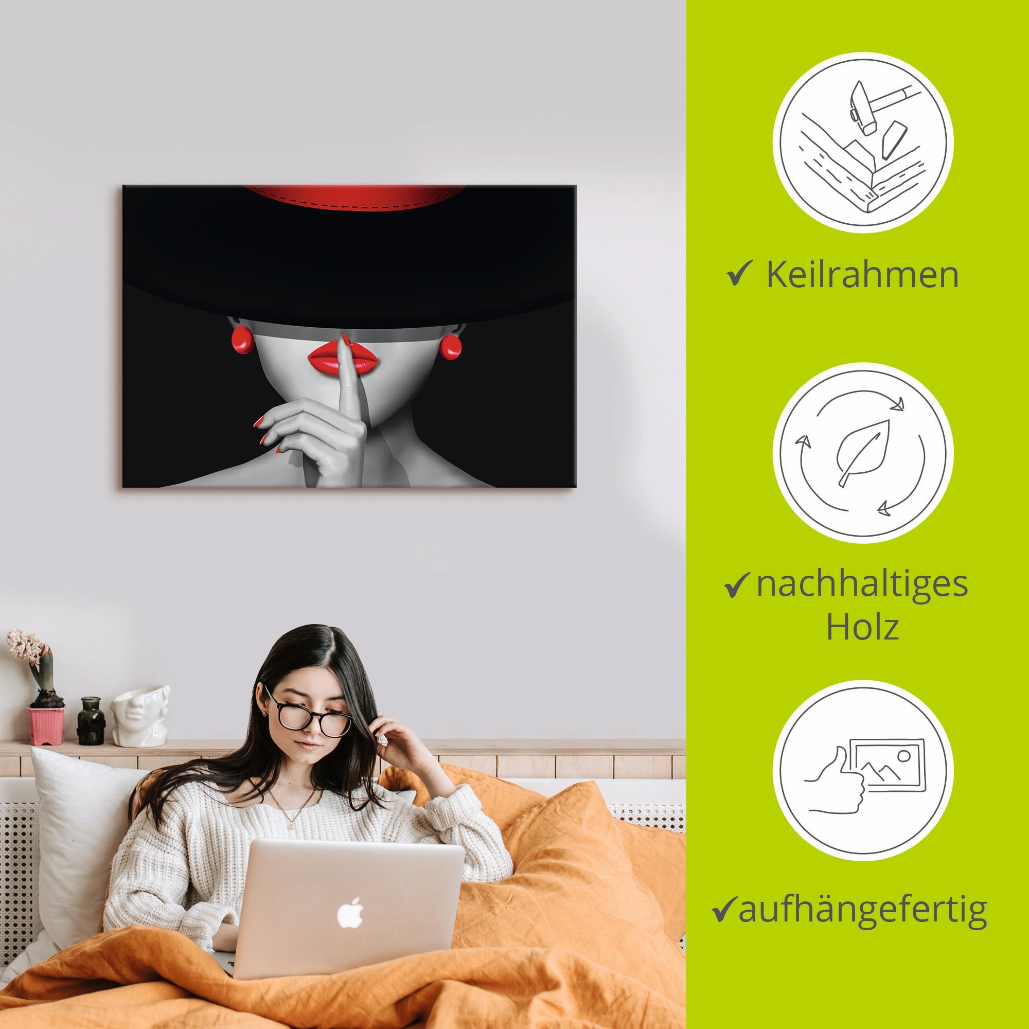 Artland Wandbild »Sei still«, Frau, (1 St.), als Alubild, Outdoorbild, Leinwandbild, Poster, Wandaufkleber