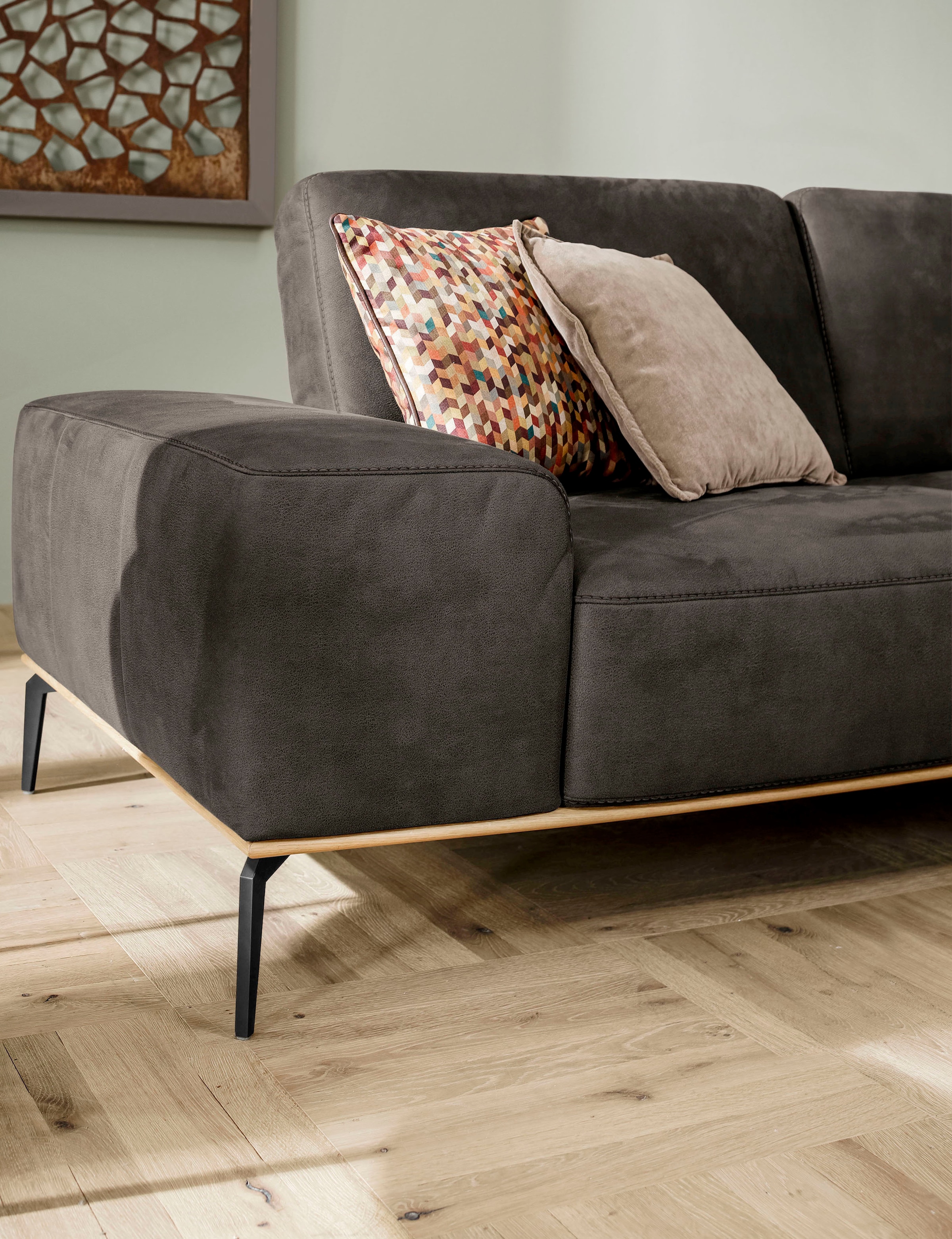 W.SCHILLIG Ecksofa »run, Designsofa mit tollem Sitzkomfort, bequem, L-Form« mit Holzsockel, Füße in Schwarz pulverbeschichtet, Breite 319 cm