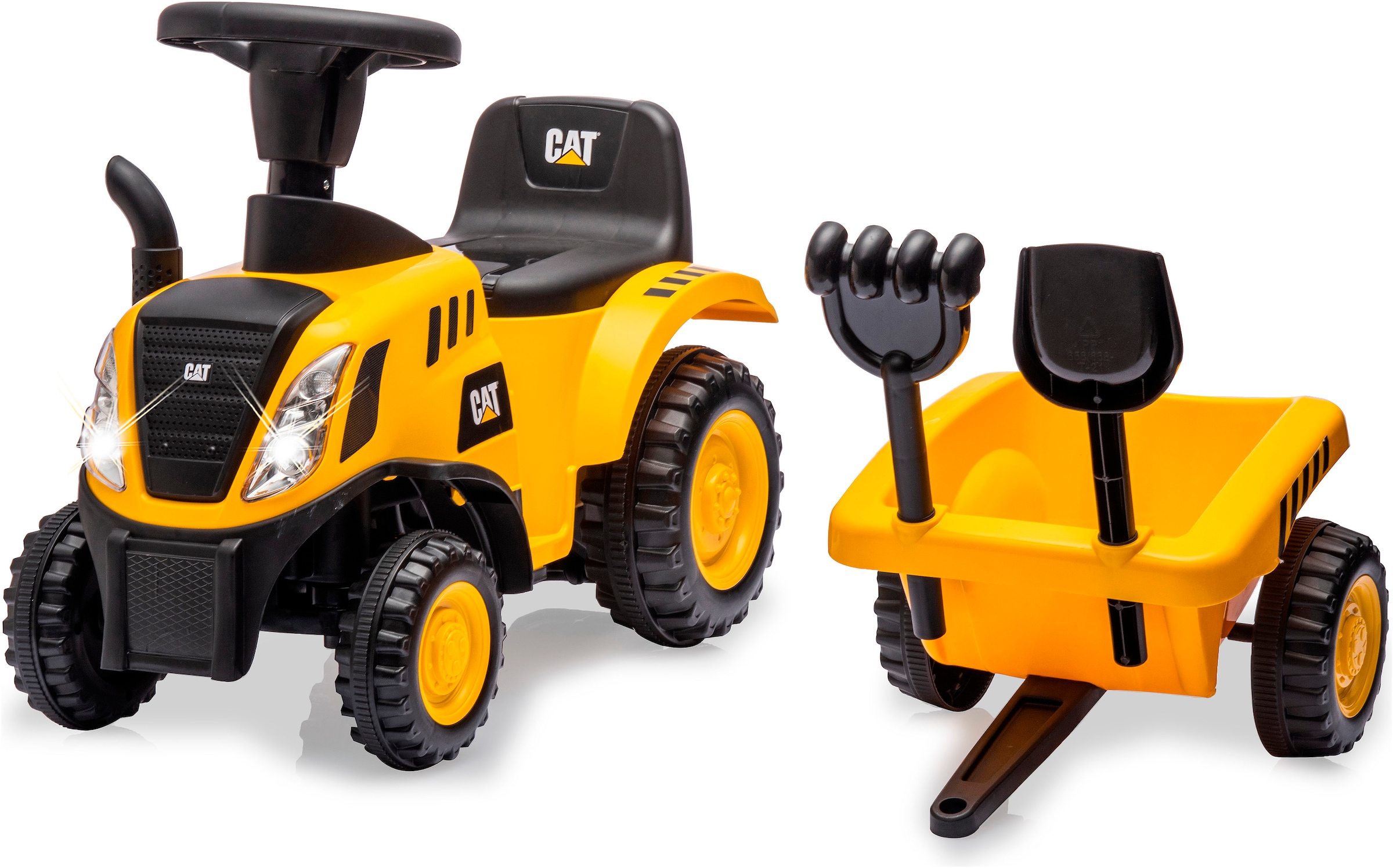 Jamara Rutscher »Caterpillar Traktor mit Anhänger 2in1, gelb«, mit Licht- und Soundeffekten sowie Hupe