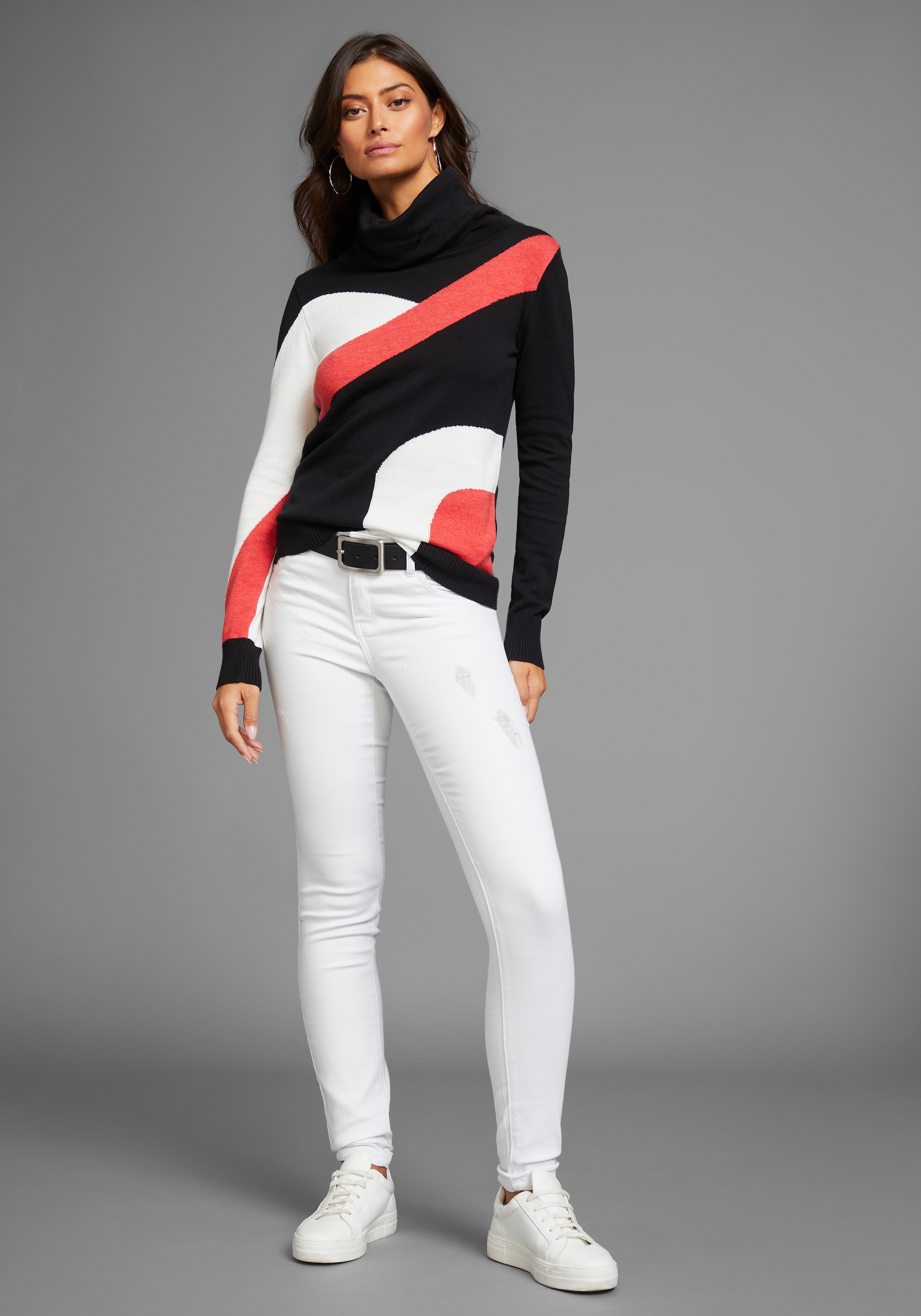 Laura Scott Strickpullover, mit Rollkragen und Colorblock Design