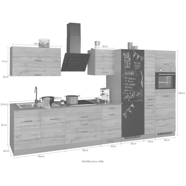 HELD MÖBEL Küchenzeile »Trier«, ohne E-Geräte, Breite 380 cm auf Rechnung  bestellen