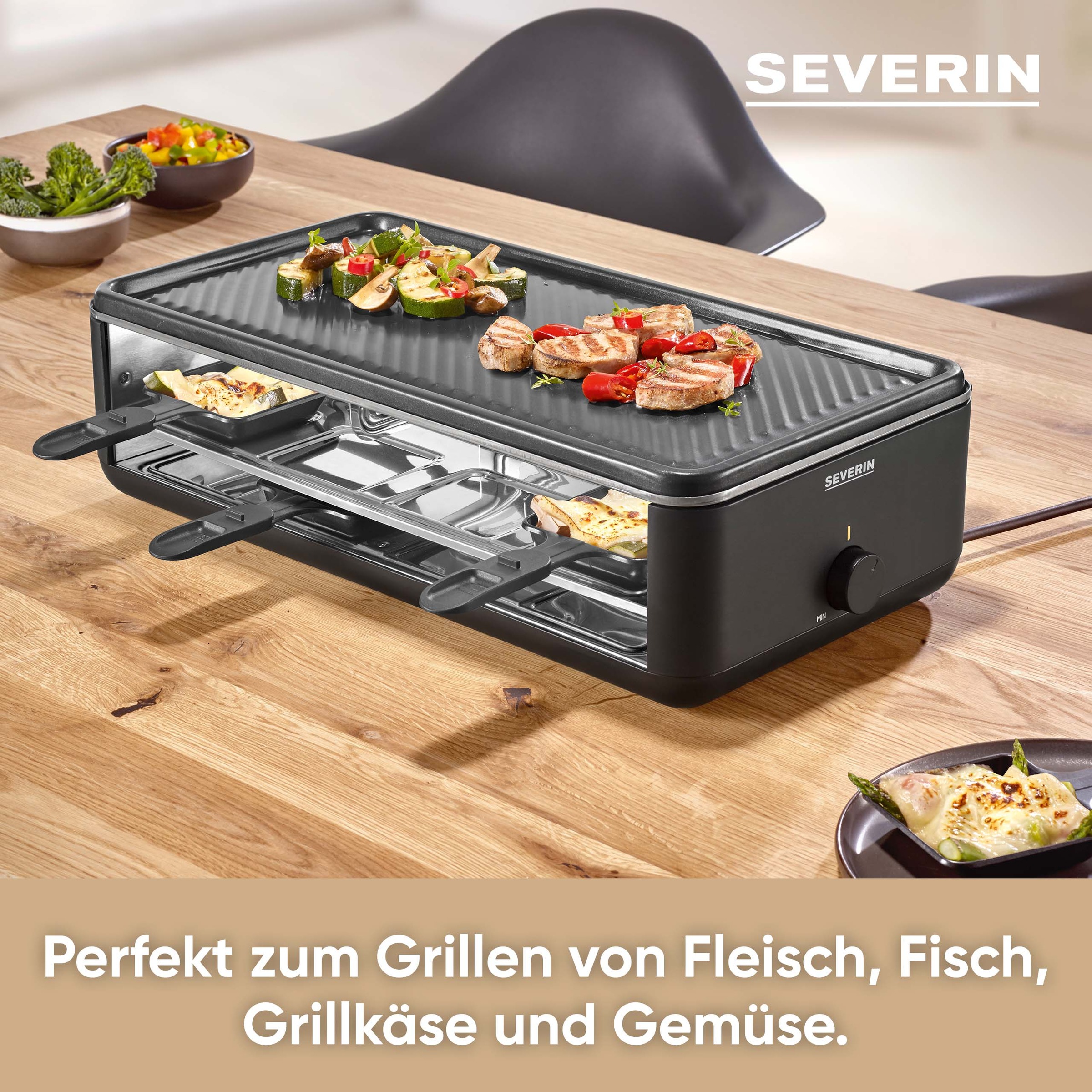 Severin Raclette »Black Line Lite RG 2365« 8 Stk. Raclettepfännchen 1.400 W Raclette-Grill