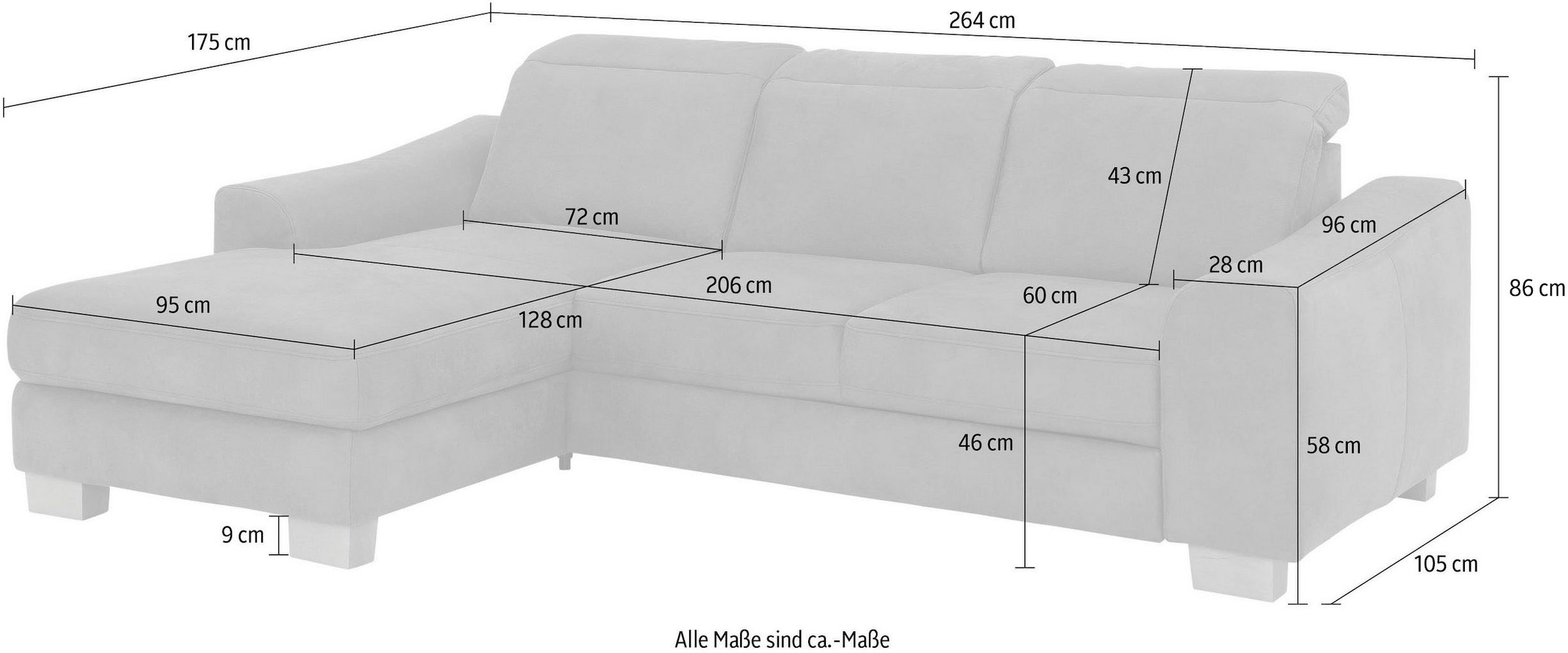 Home affaire Ecksofa »Dundee L-Form« wahlweise mit Kopfteilverstellung und zusätzlich mit Bettfunktion