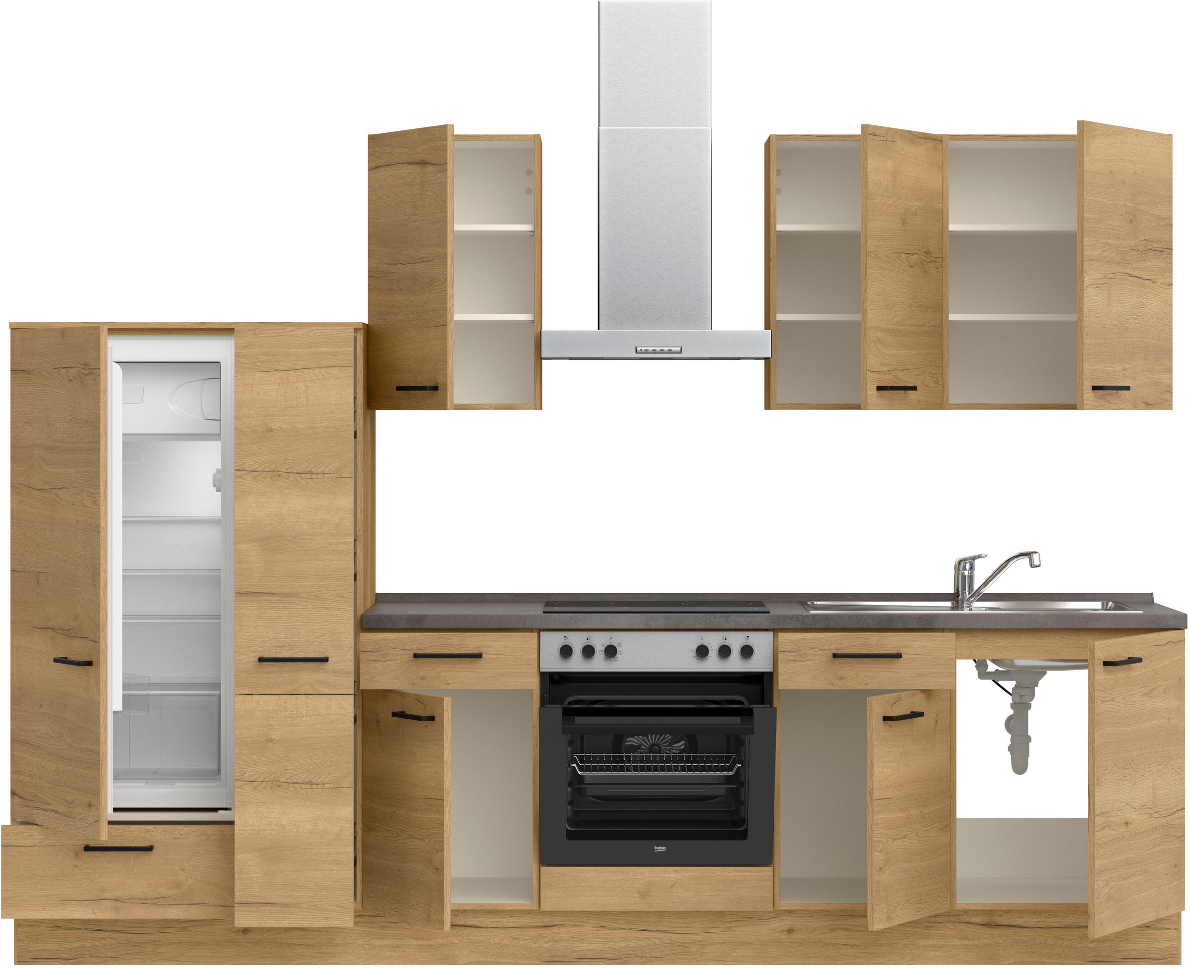 nobilia® Küchenzeile »"Structura I"«, vormontiert, Ausrichtung wählbar, Breite 300 cm, wahlw. mit E-Geräten