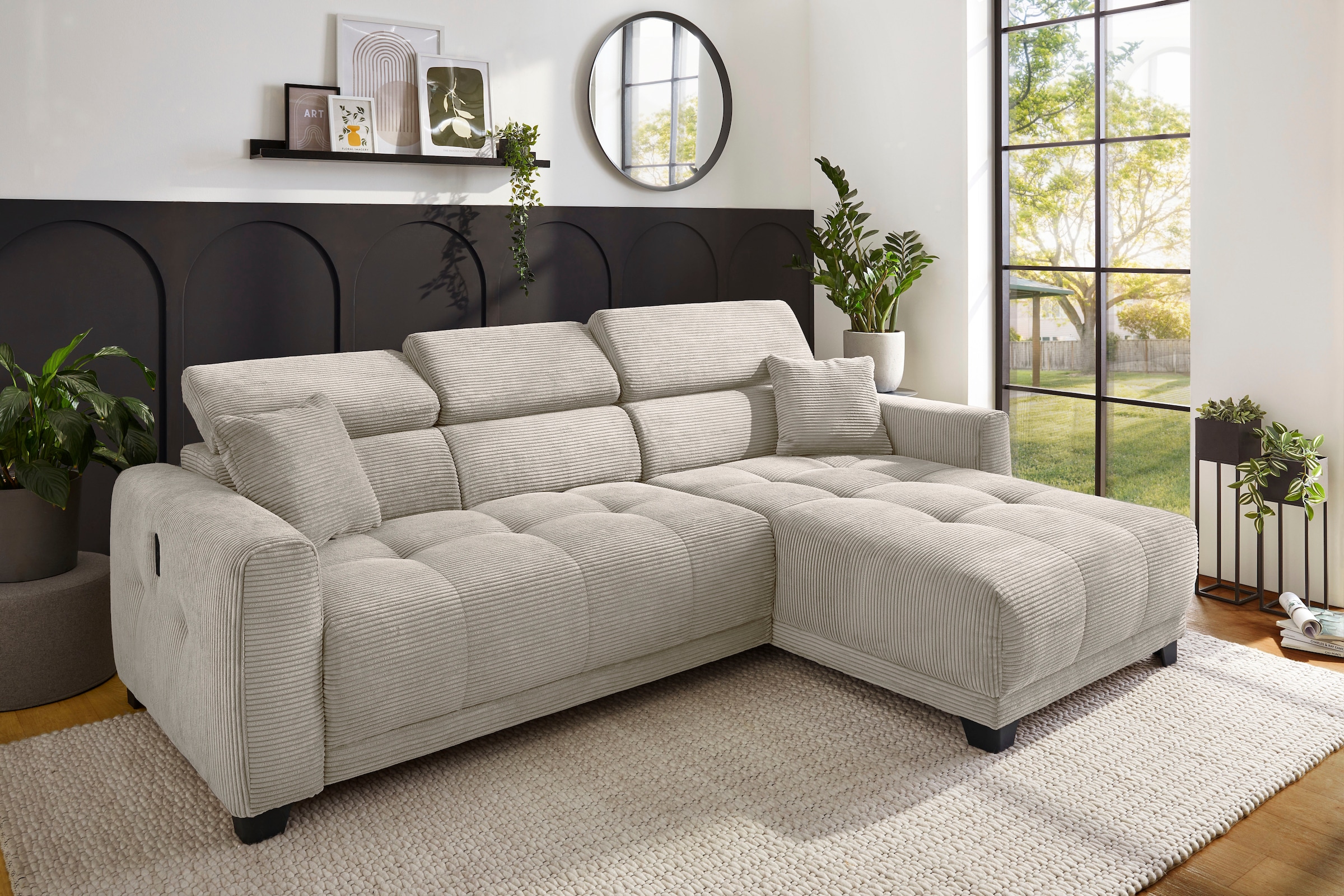 Jockenhöfer Gruppe Ecksofa »Cremona L-Form, B: 263 cm, mit 30 cm elektr. Sitztiefenverstellung« 140kg Belastbarkeit je Sitz, Kopfteilverstellung & USB-Anschluss