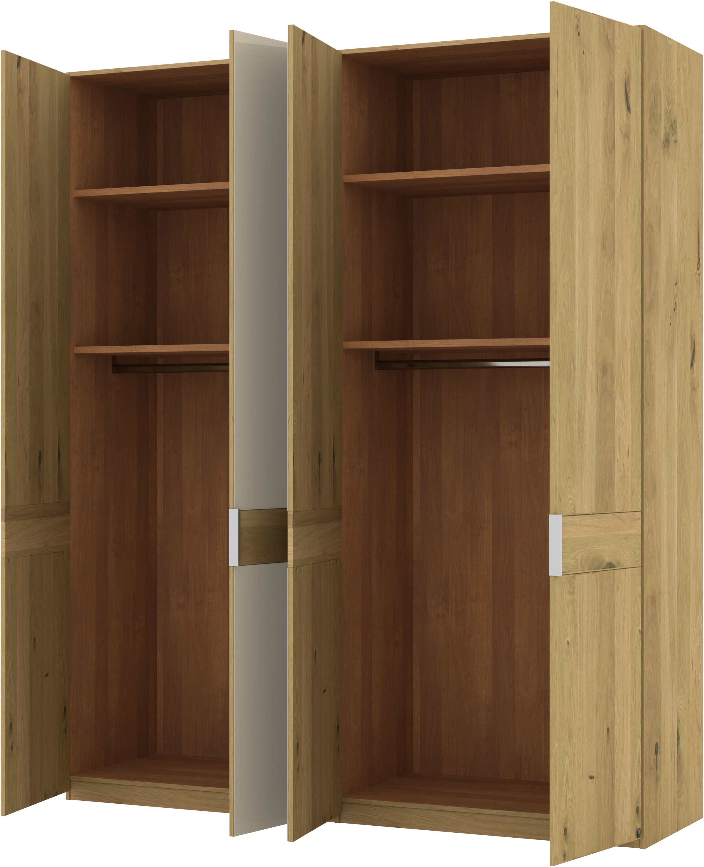 Musterring Drehtürenschrank »Savona, Kleiderschrank, Schrank, Garderobe, teilmassiv Eiche«, (mit Türdämpfern, mit Spiegel oder Glas, extra Böden, MADE IN GERMANY), Türen in Bianco-Eiche massiv, Spiegel-/Glastüren, verschiedene Größen