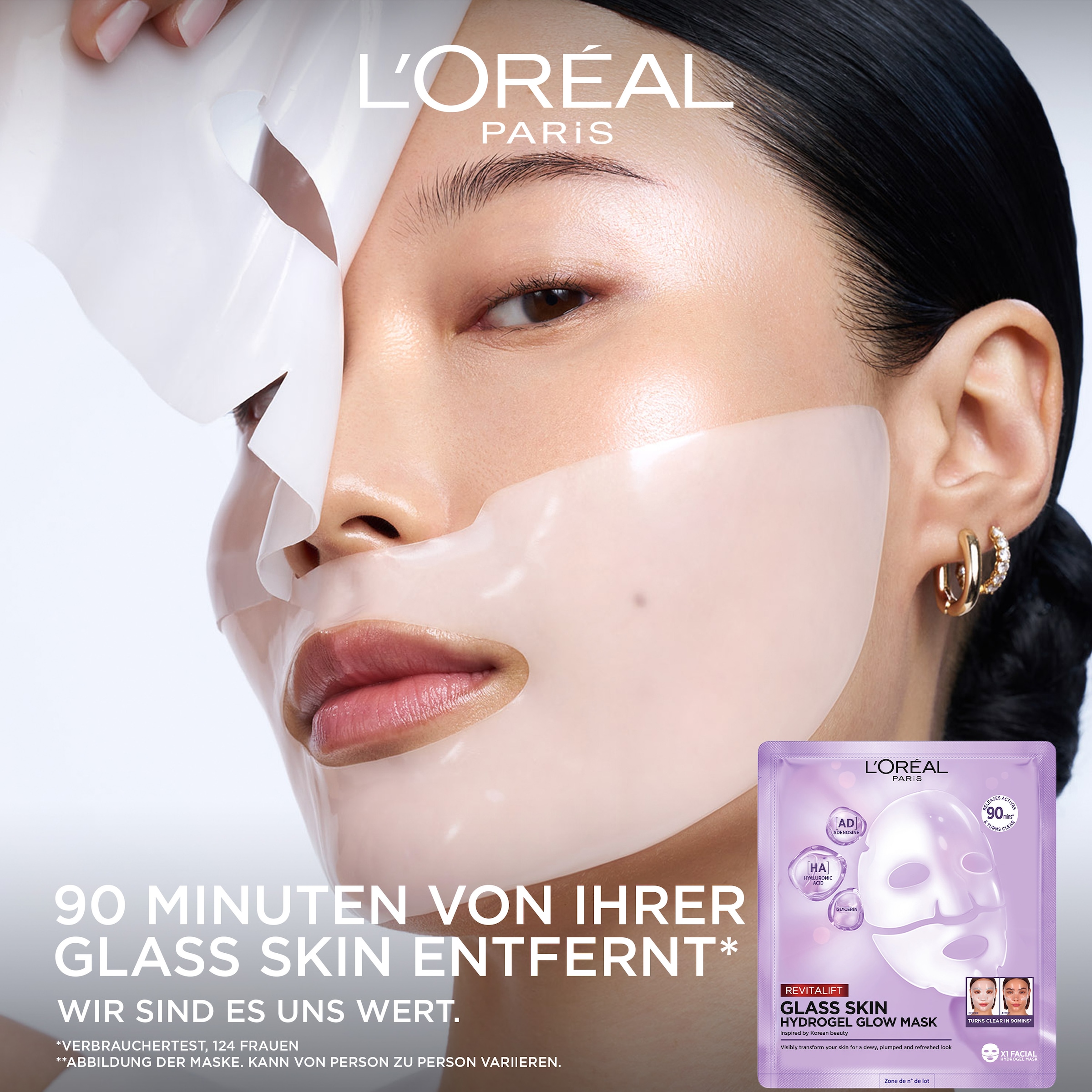 L'ORÉAL PARIS Gesichtsmaske »REVITALIFT GLASS SKIN HYDROGEL GLOW MASK« für aufgepolsterte & glowy Haut